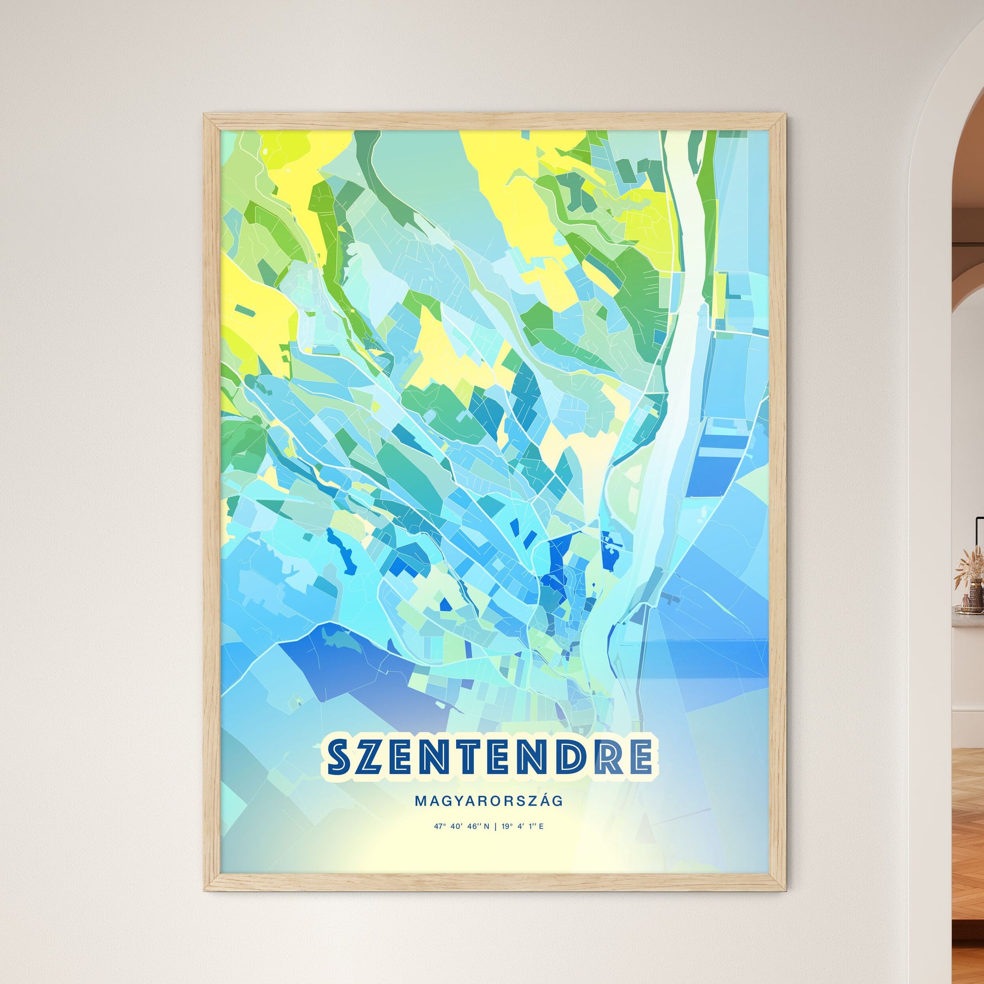 Colorful SZENTENDRE HUNGARY Fine Art Map Cool Blue