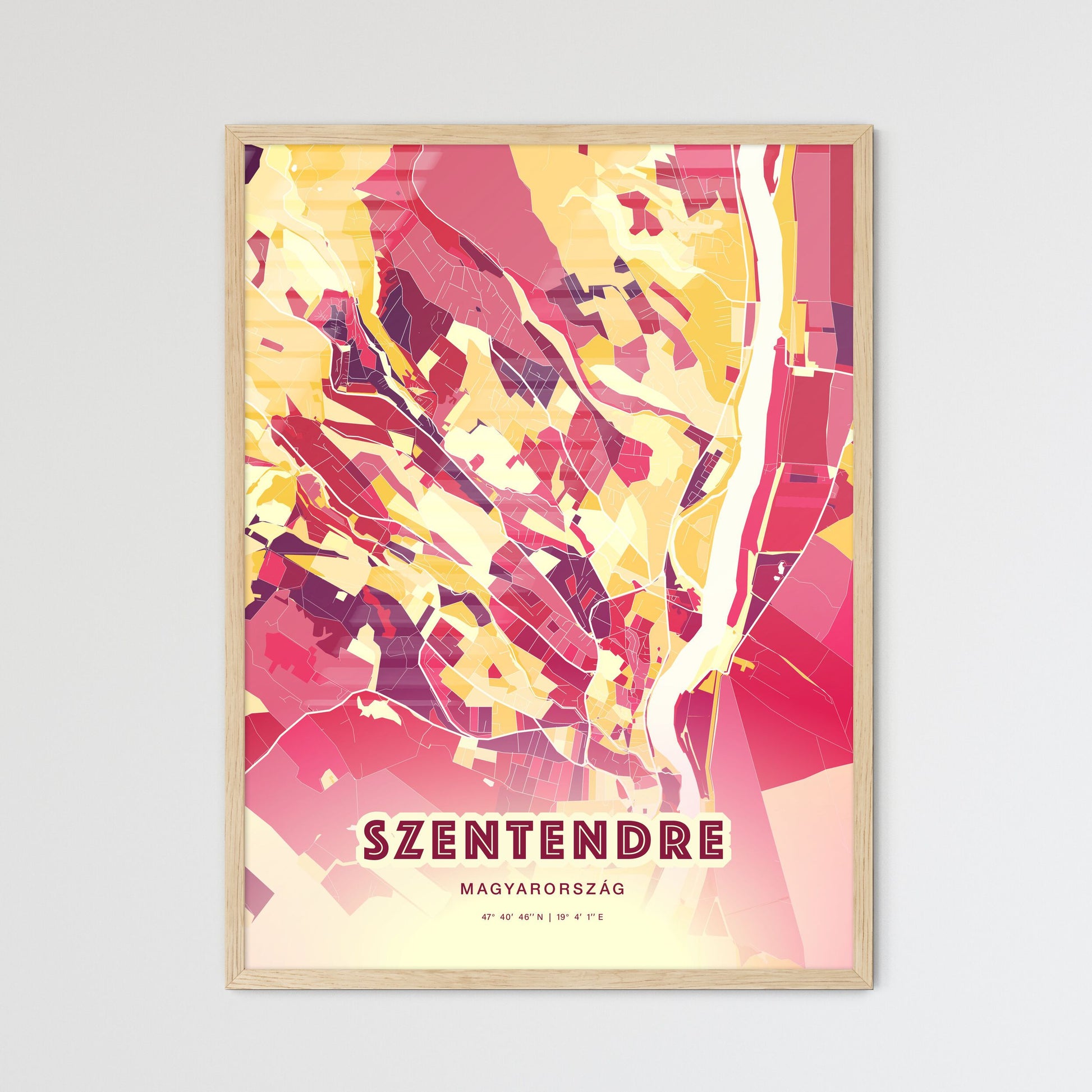 Colorful SZENTENDRE HUNGARY Fine Art Map Hot Red