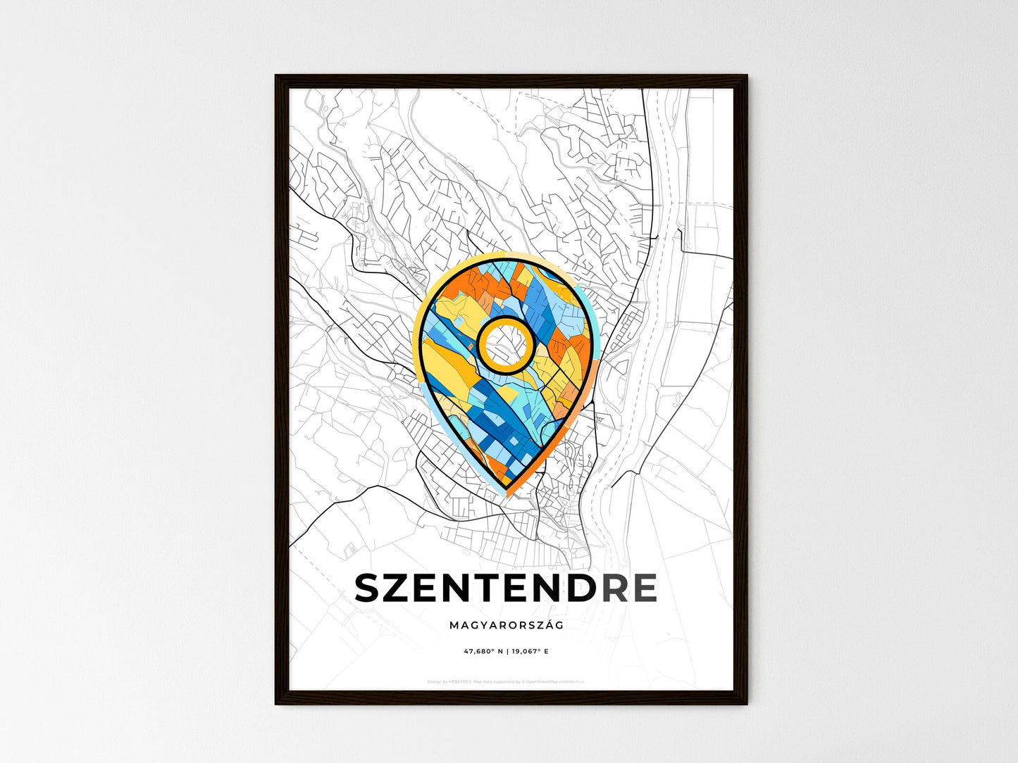 Szentendre Hungary wedding art map with pointer icon