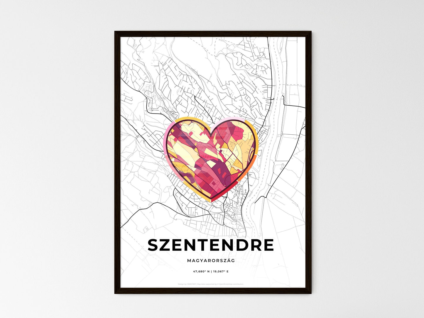 Szentendre Hungary wedding art map with heart icon