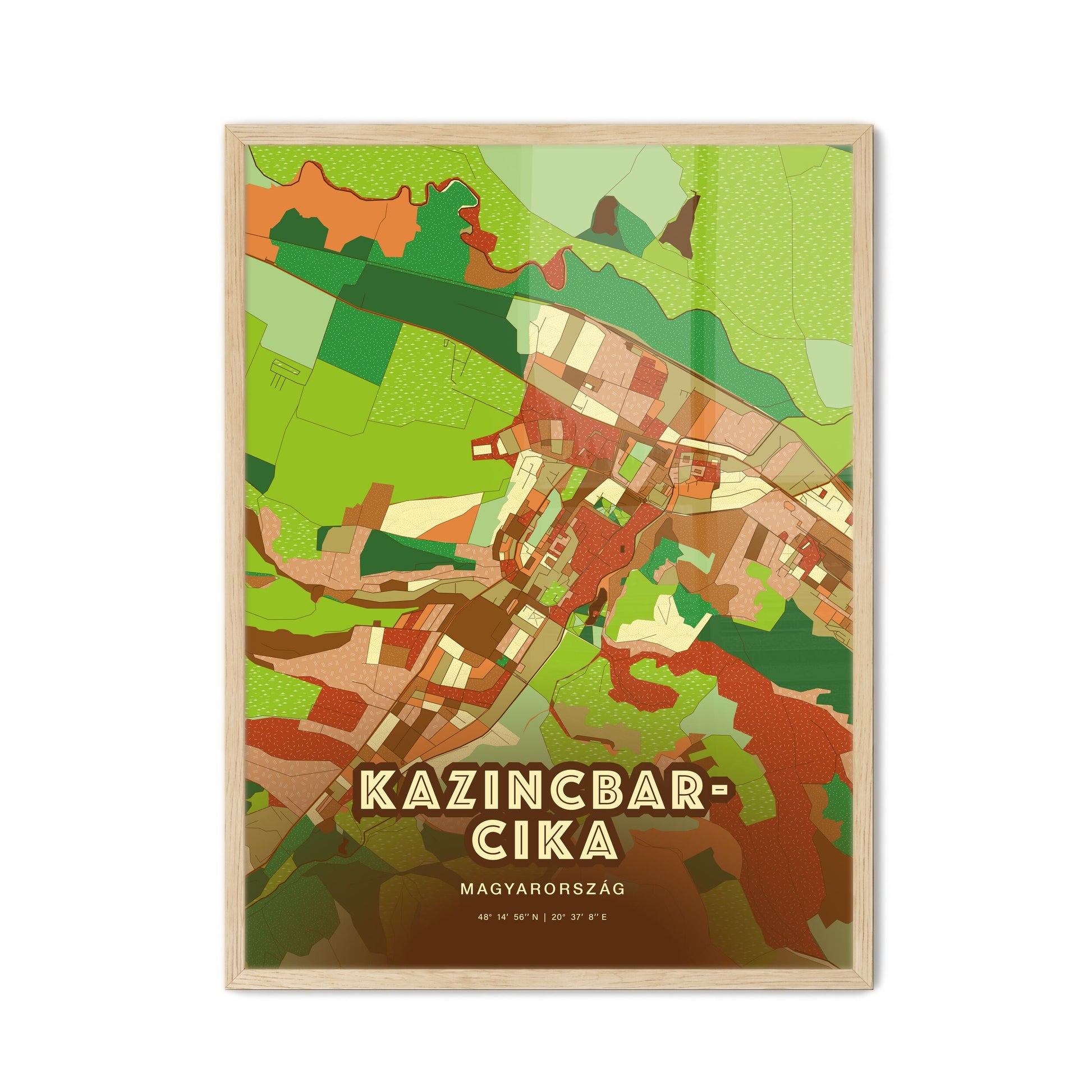 Colorful KAZINCBARCIKA HUNGARY Fine Art Map Farmhouse