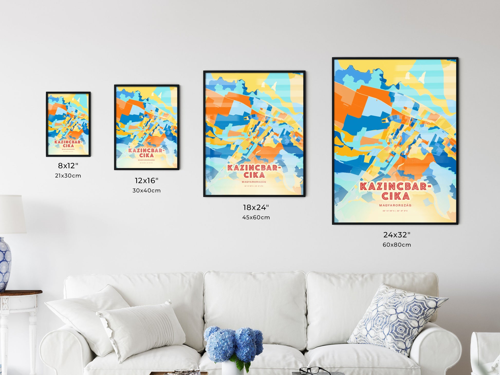 Colorful KAZINCBARCIKA HUNGARY Fine Art Map Blue Orange