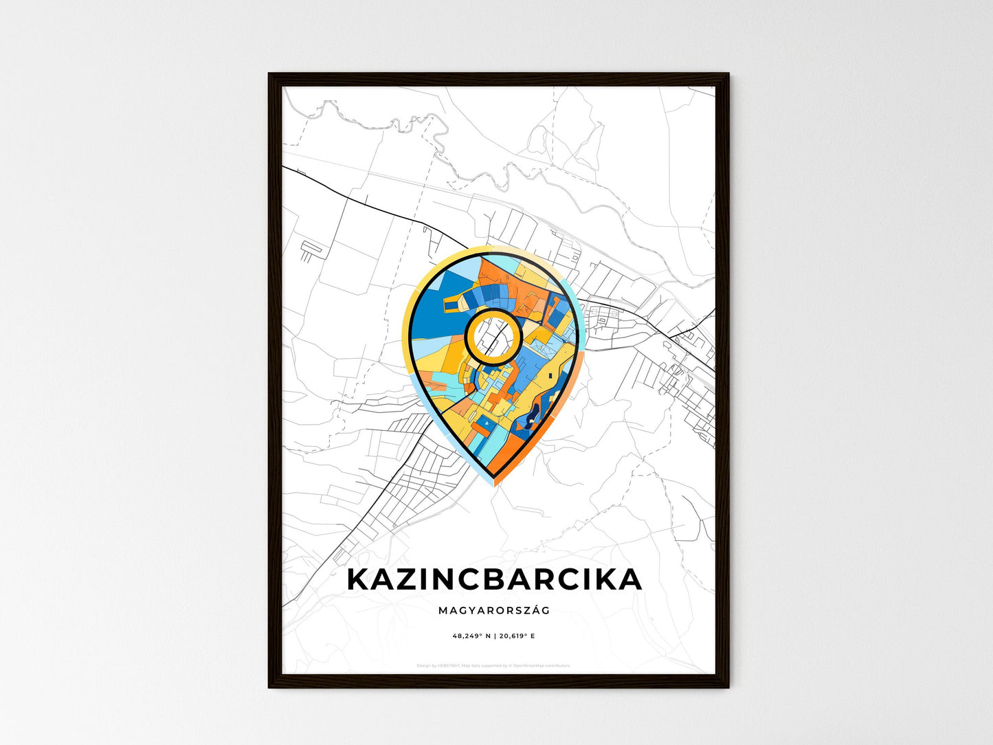 Kazincbarcika Hungary wedding art map with pointer icon