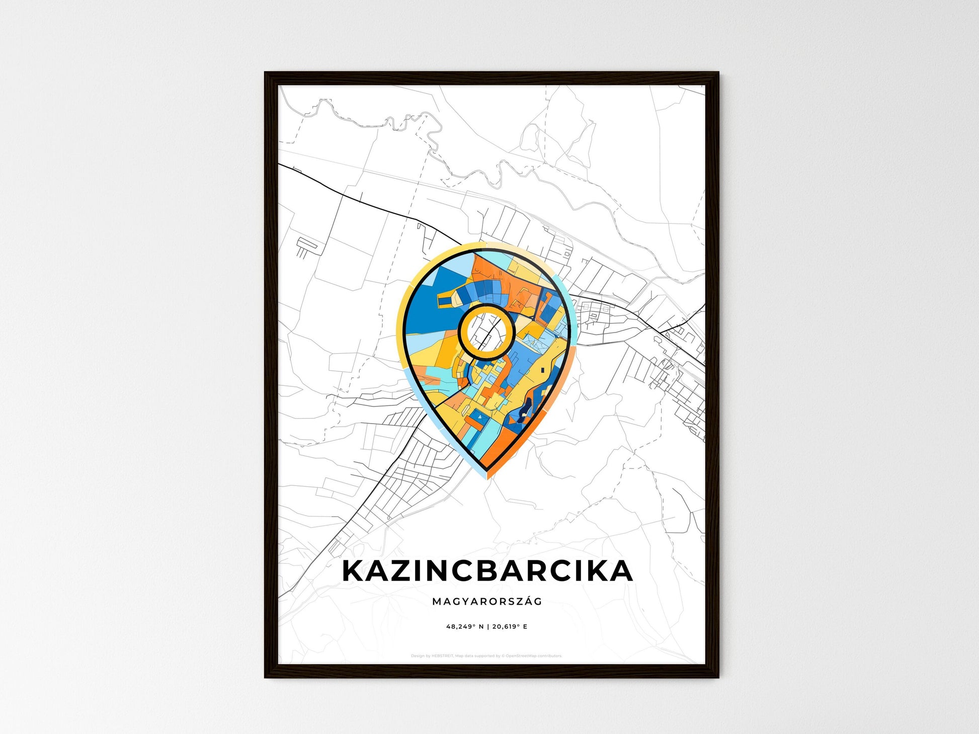 Kazincbarcika Hungary wedding art map with pointer icon