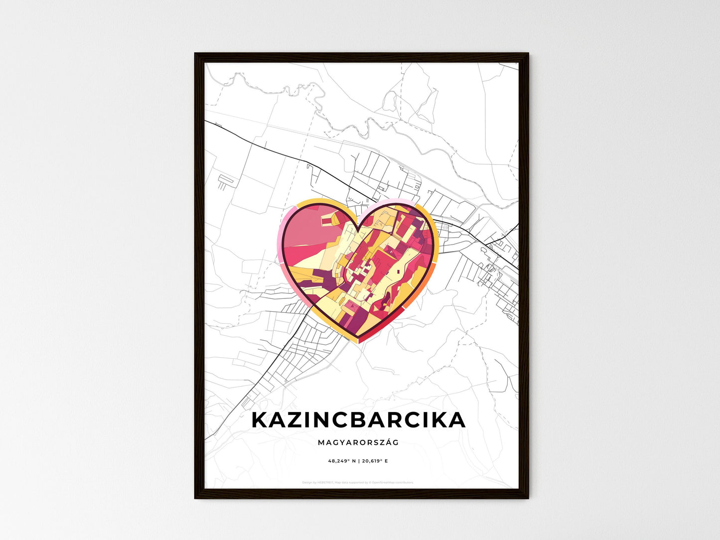 Kazincbarcika Hungary wedding art map with heart icon