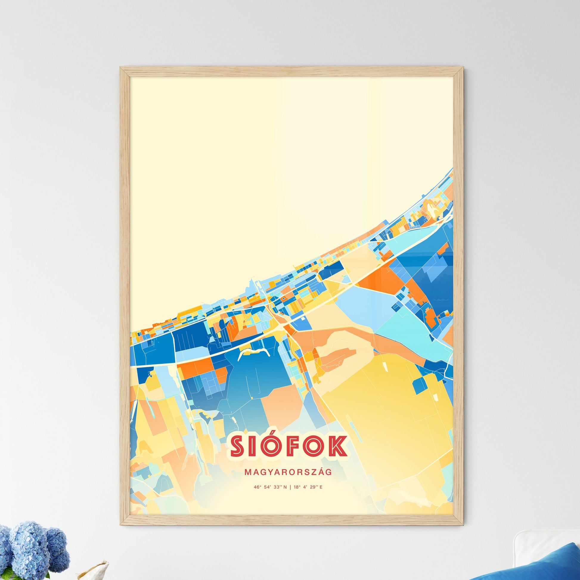 Colorful SIÓFOK HUNGARY Fine Art Map Blue Orange