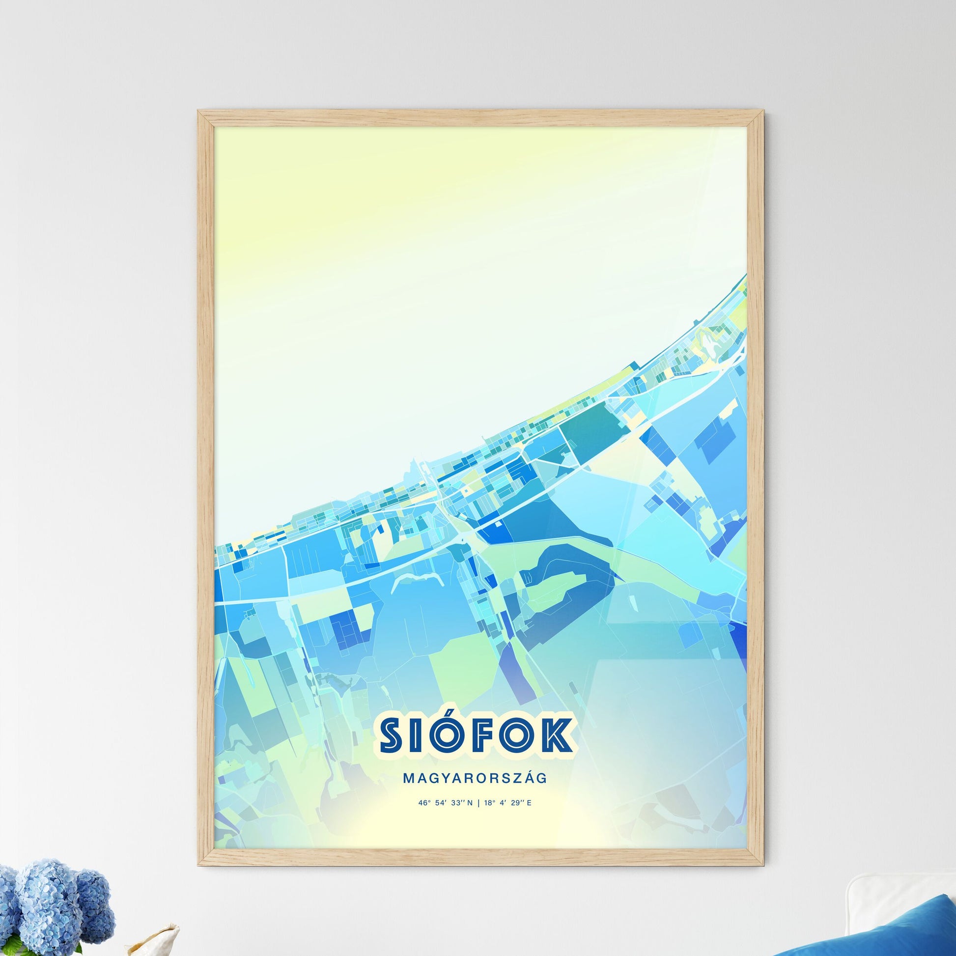 Colorful SIÓFOK HUNGARY Fine Art Map Cool Blue