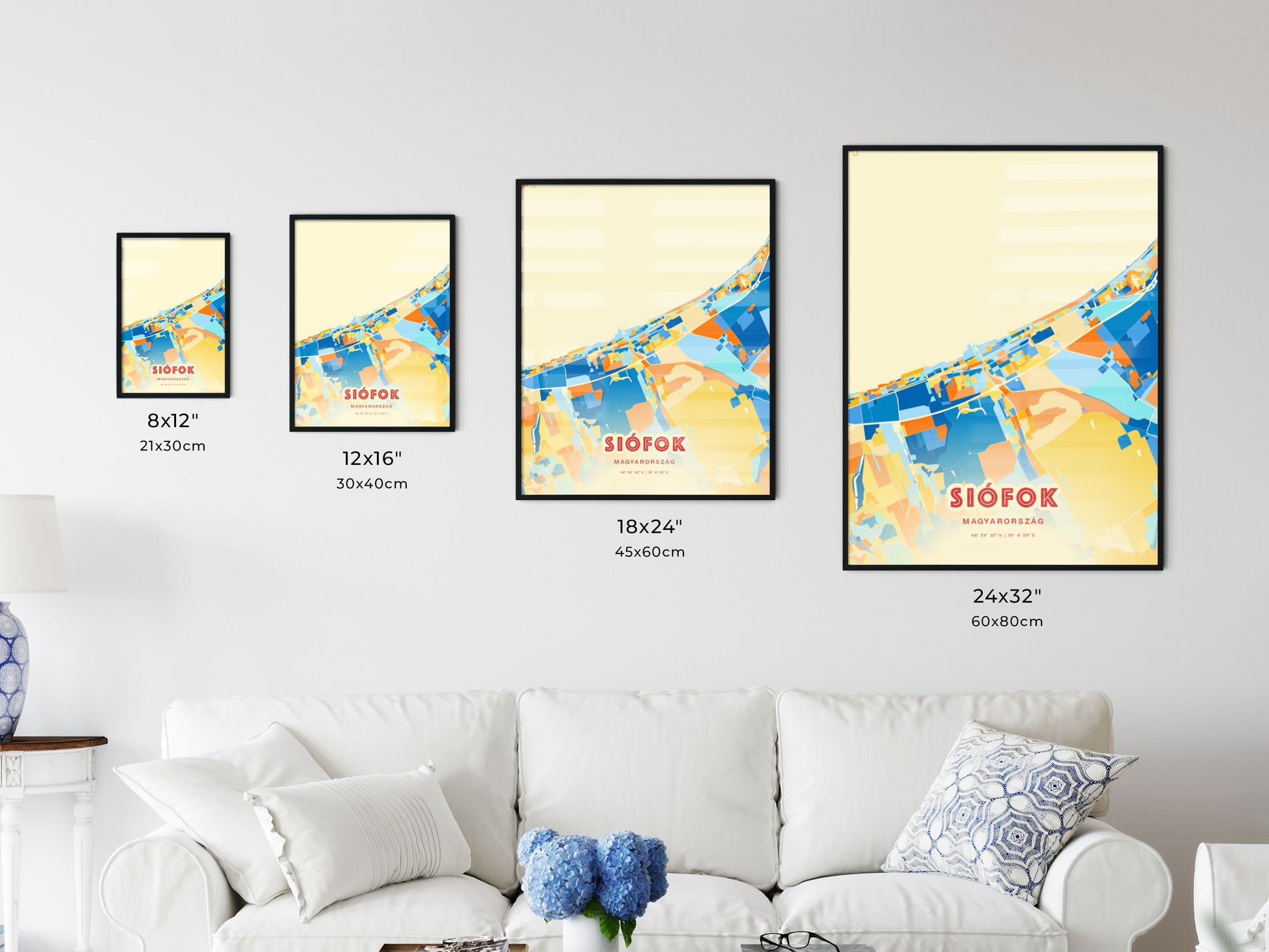 Colorful SIÓFOK HUNGARY Fine Art Map Blue Orange