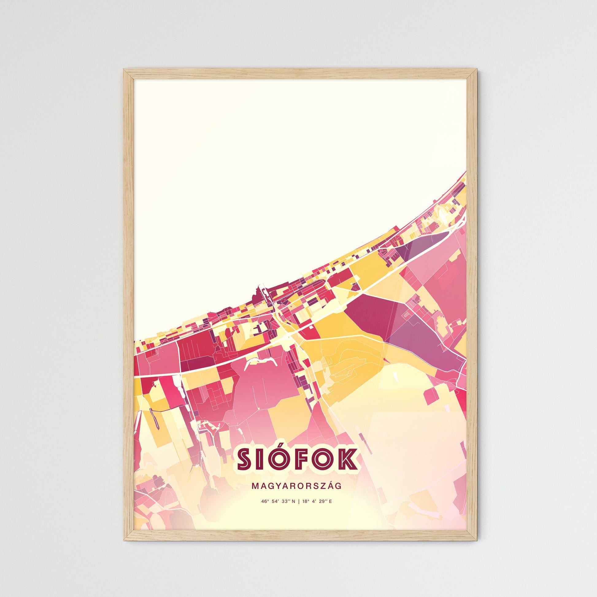 Colorful SIÓFOK HUNGARY Fine Art Map Hot Red