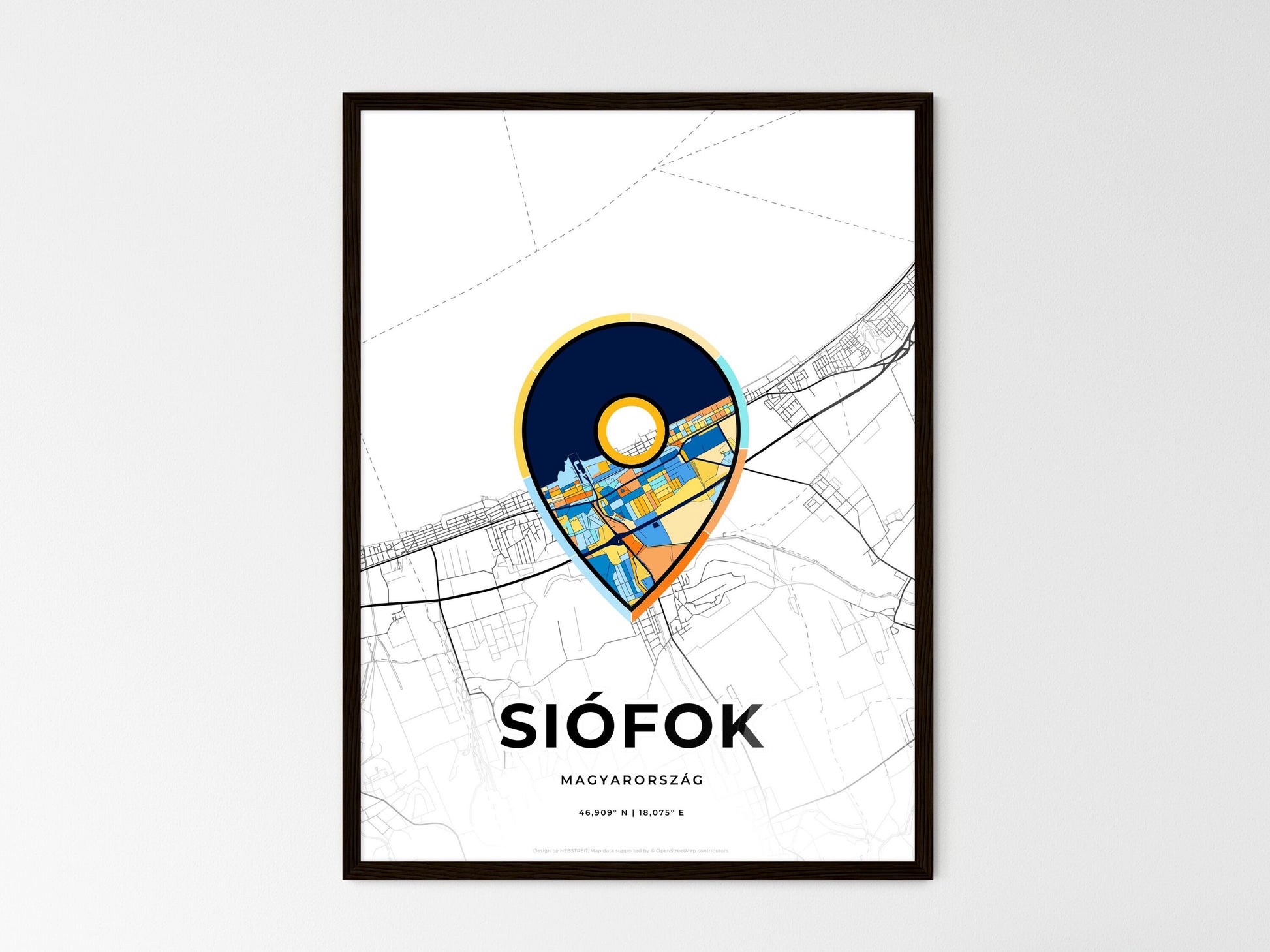 Siófok Hungary wedding art map with pointer icon