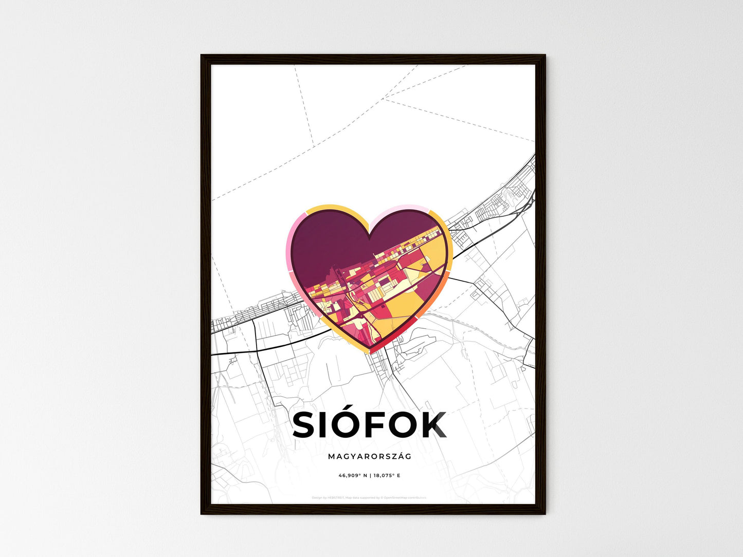 Siófok Hungary wedding art map with heart icon