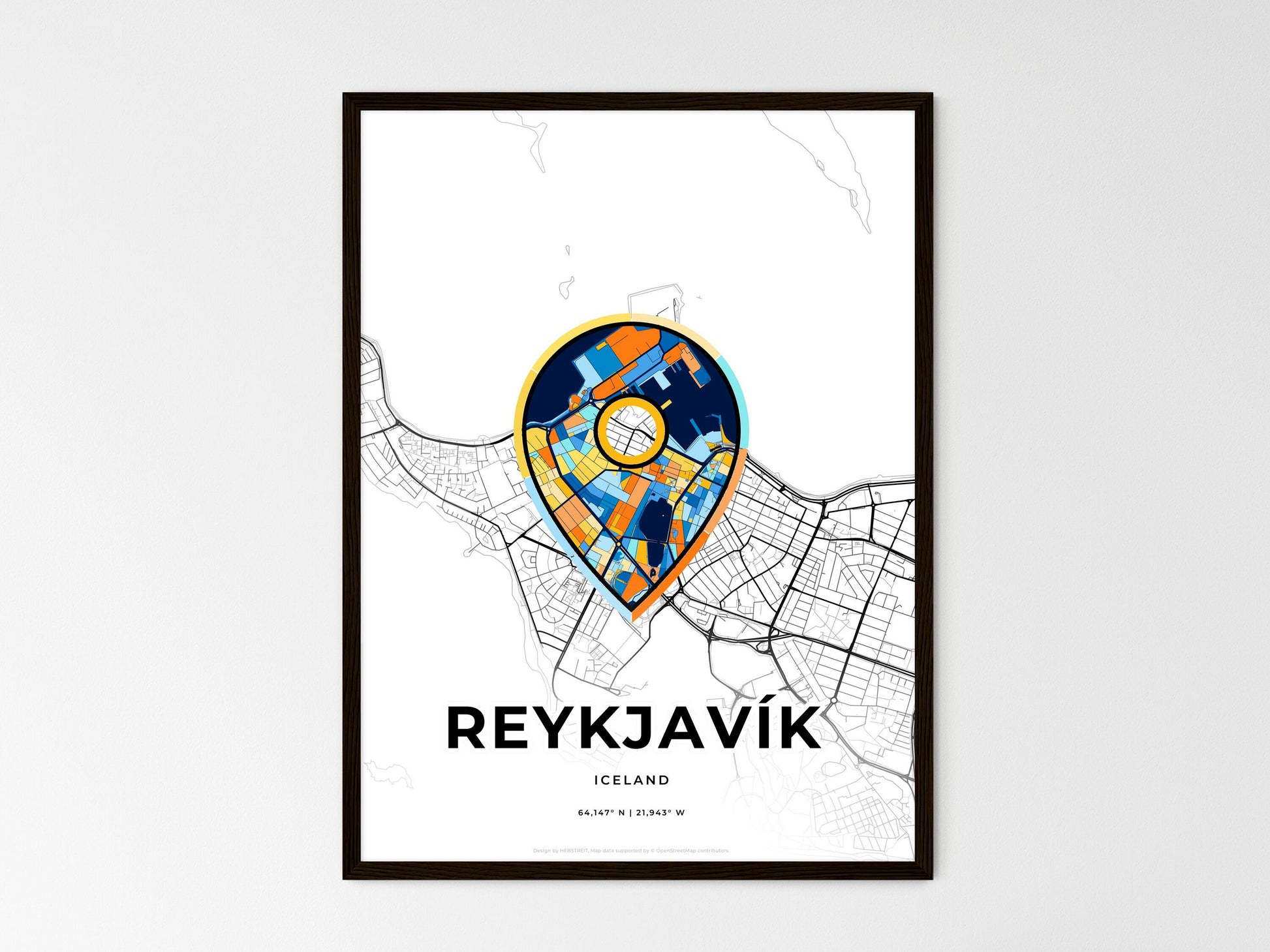 Reykjavík Iceland wedding art map with pointer icon