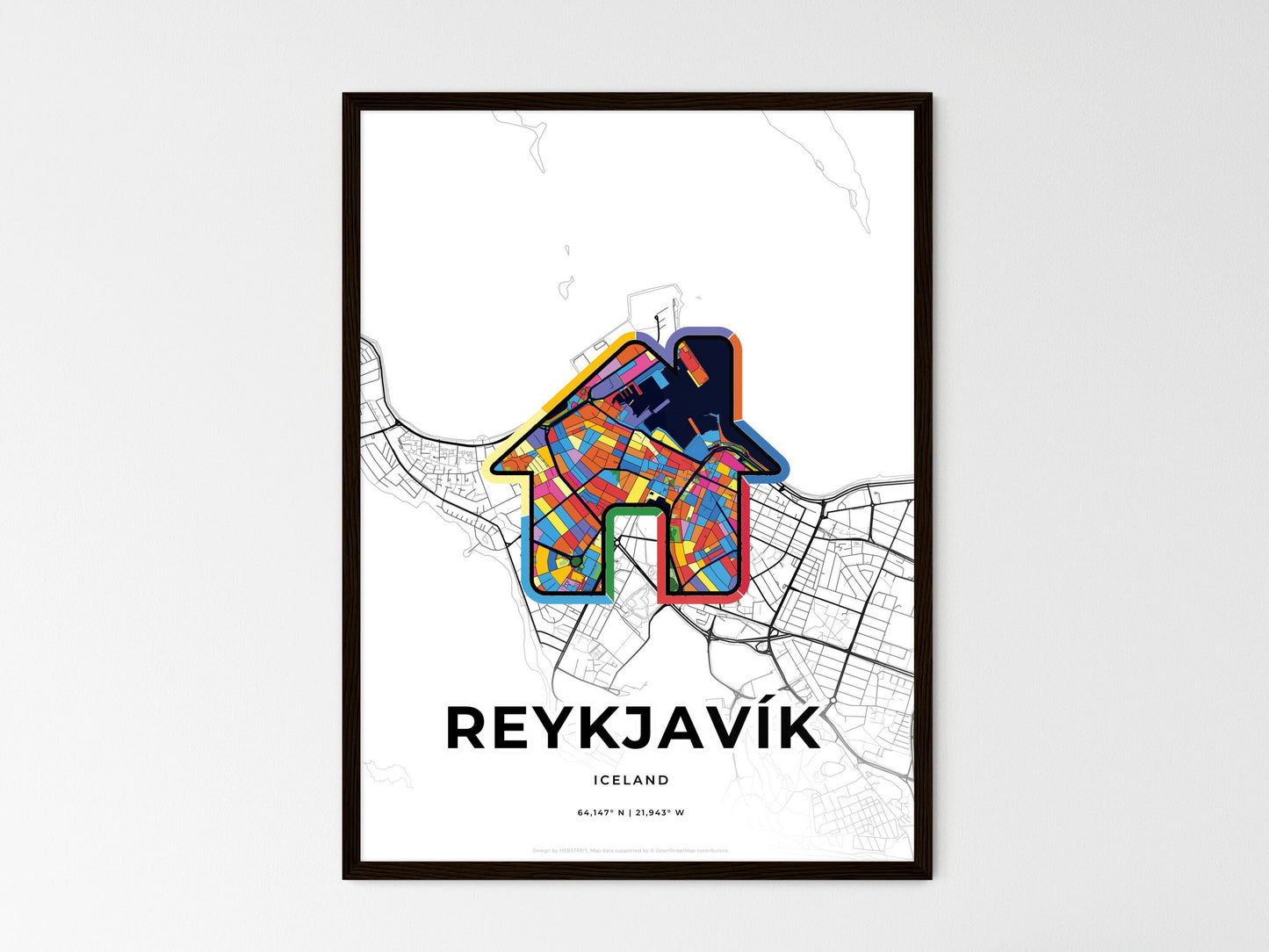 Reykjavík Iceland wedding art map with home icon