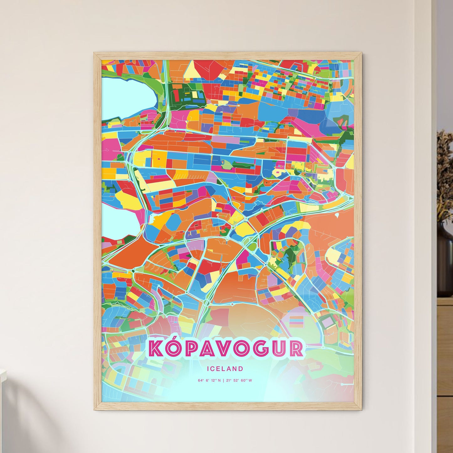 Colorful KÓPAVOGUR ICELAND Fine Art Map Crazy Colors