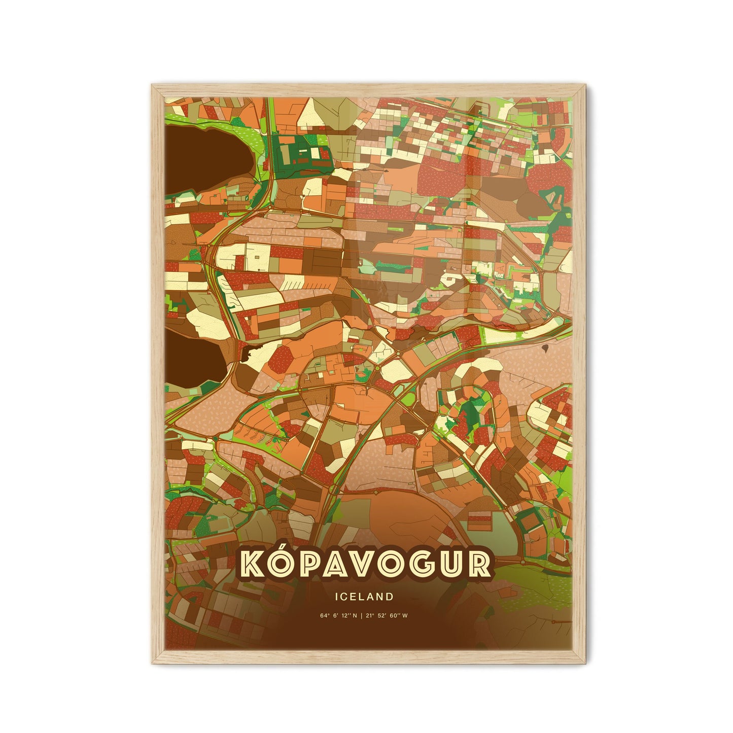 Colorful KÓPAVOGUR ICELAND Fine Art Map Farmhouse