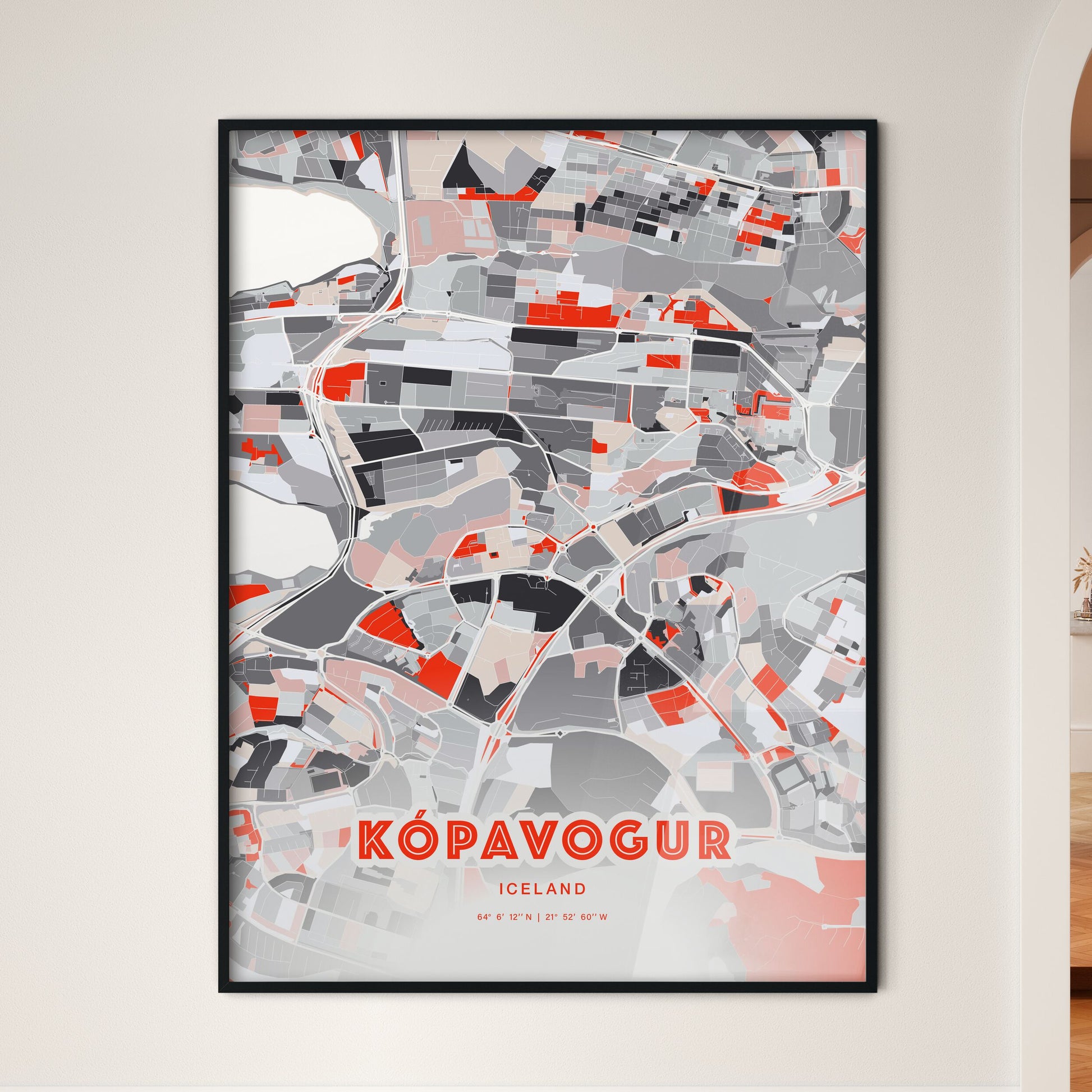 Colorful KÓPAVOGUR ICELAND Fine Art Map Modern