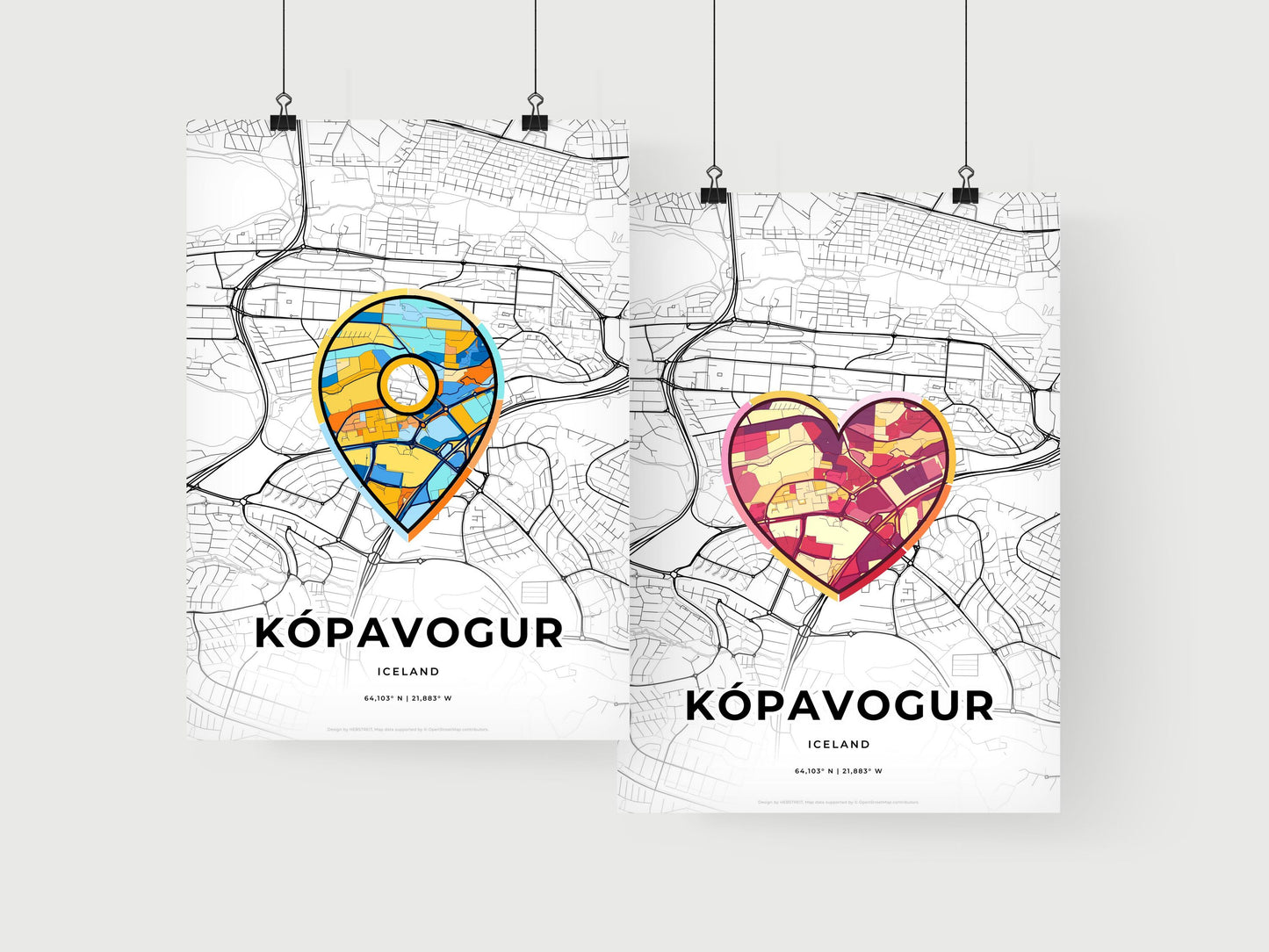 Kópavogur Iceland art print for couples