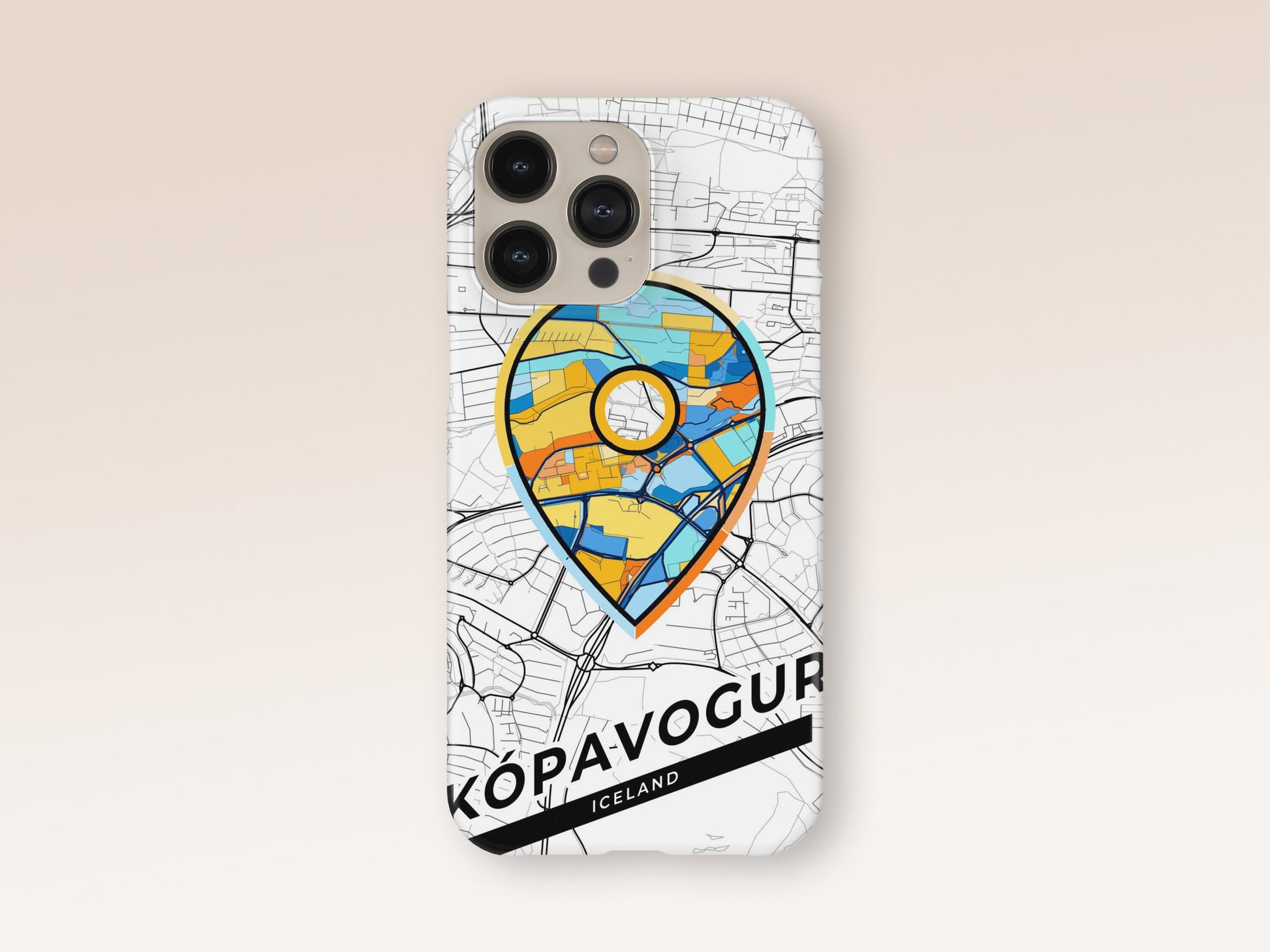 Kópavogur Iceland slim phone case with colorful icon. Birthday, wedding or housewarming gift. Couple match cases. 1