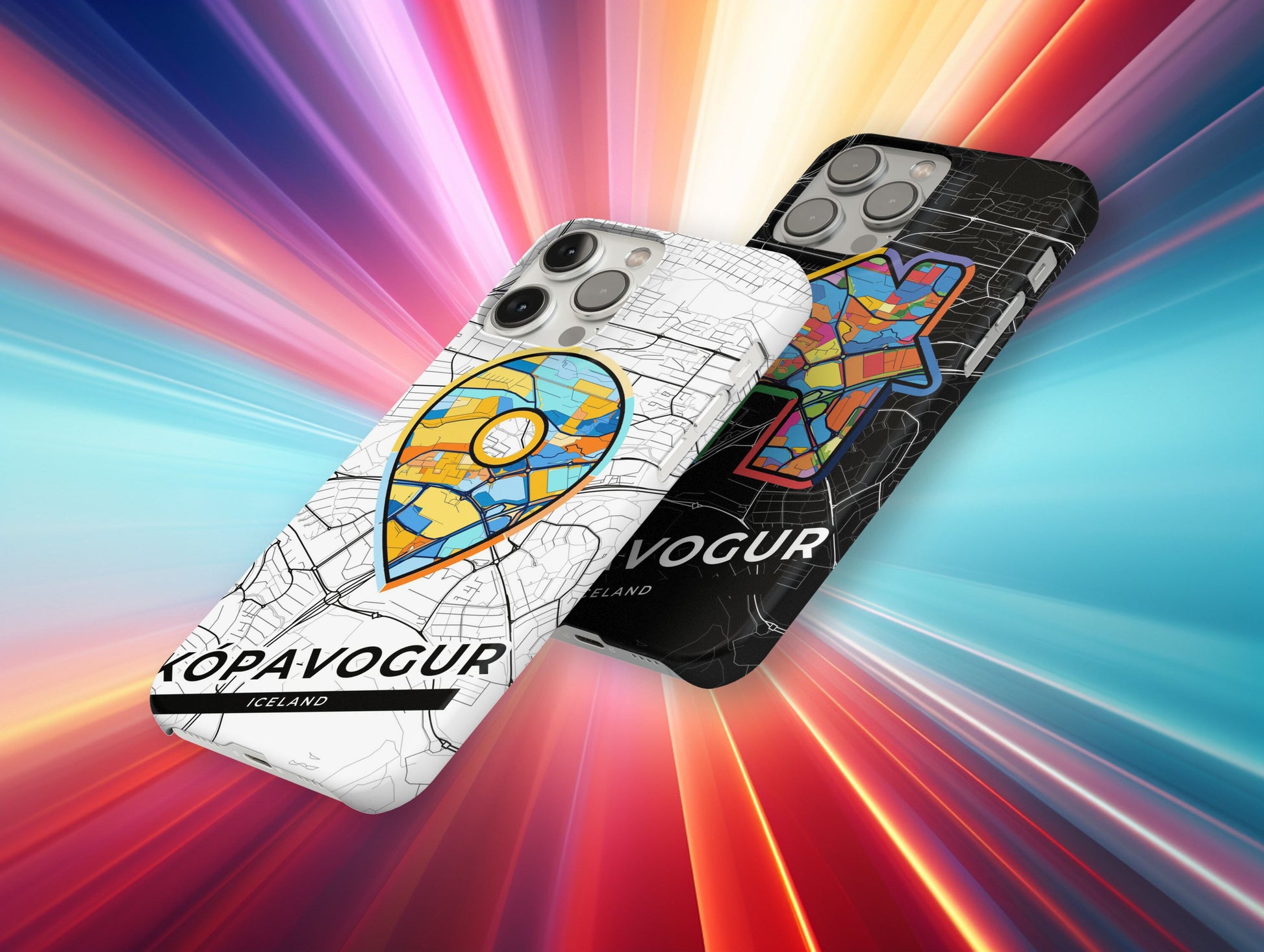 Kópavogur Iceland slim phone case with colorful icon. Birthday, wedding or housewarming gift. Couple match cases.