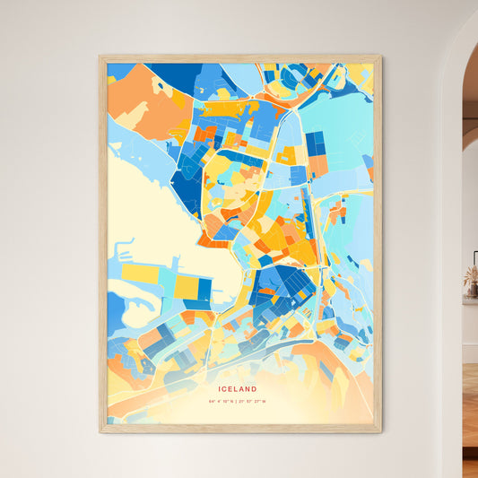 Colorful HAFNARFJÖRÐUR ICELAND Fine Art Map Blue Orange