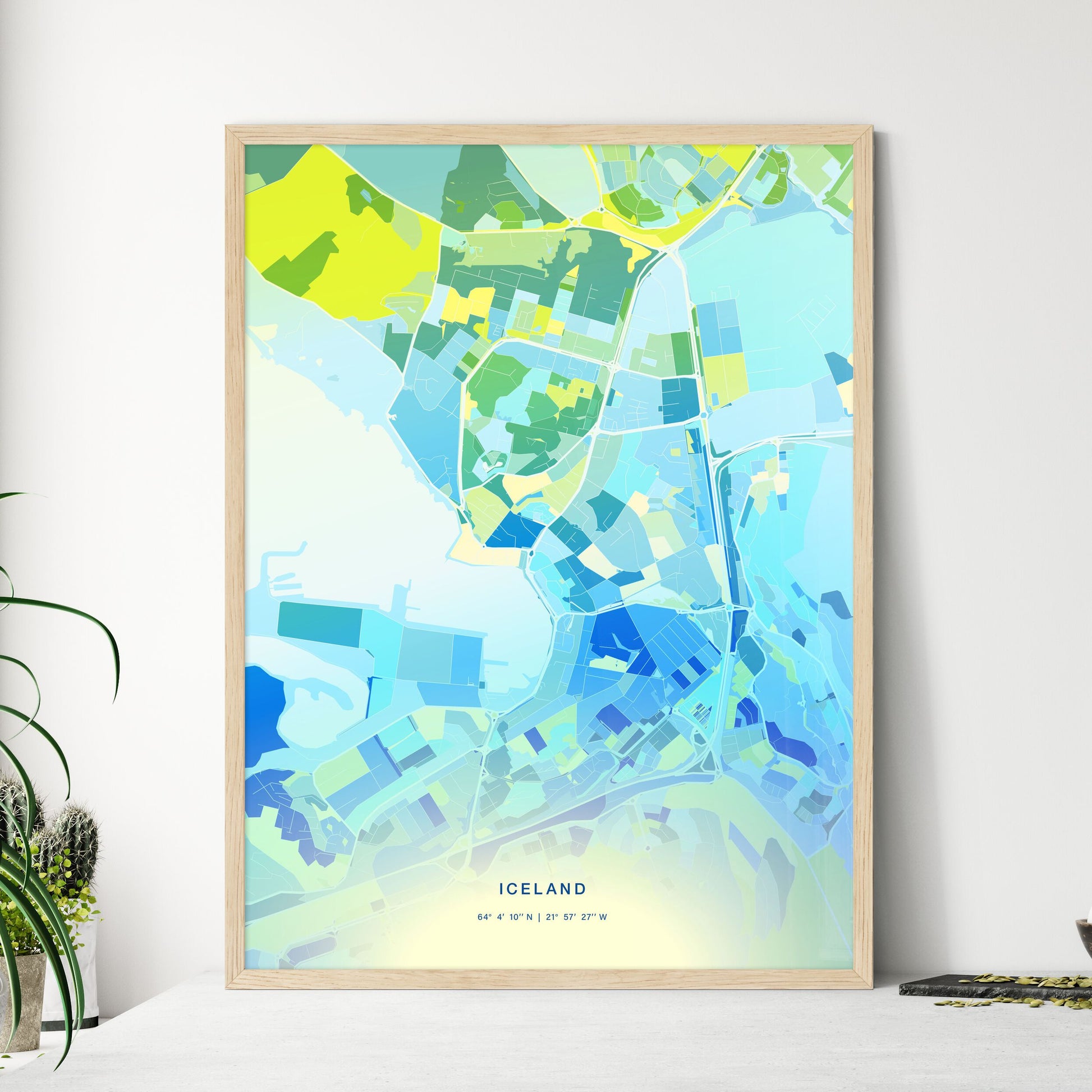 Colorful HAFNARFJÖRÐUR ICELAND Fine Art Map Cool Blue