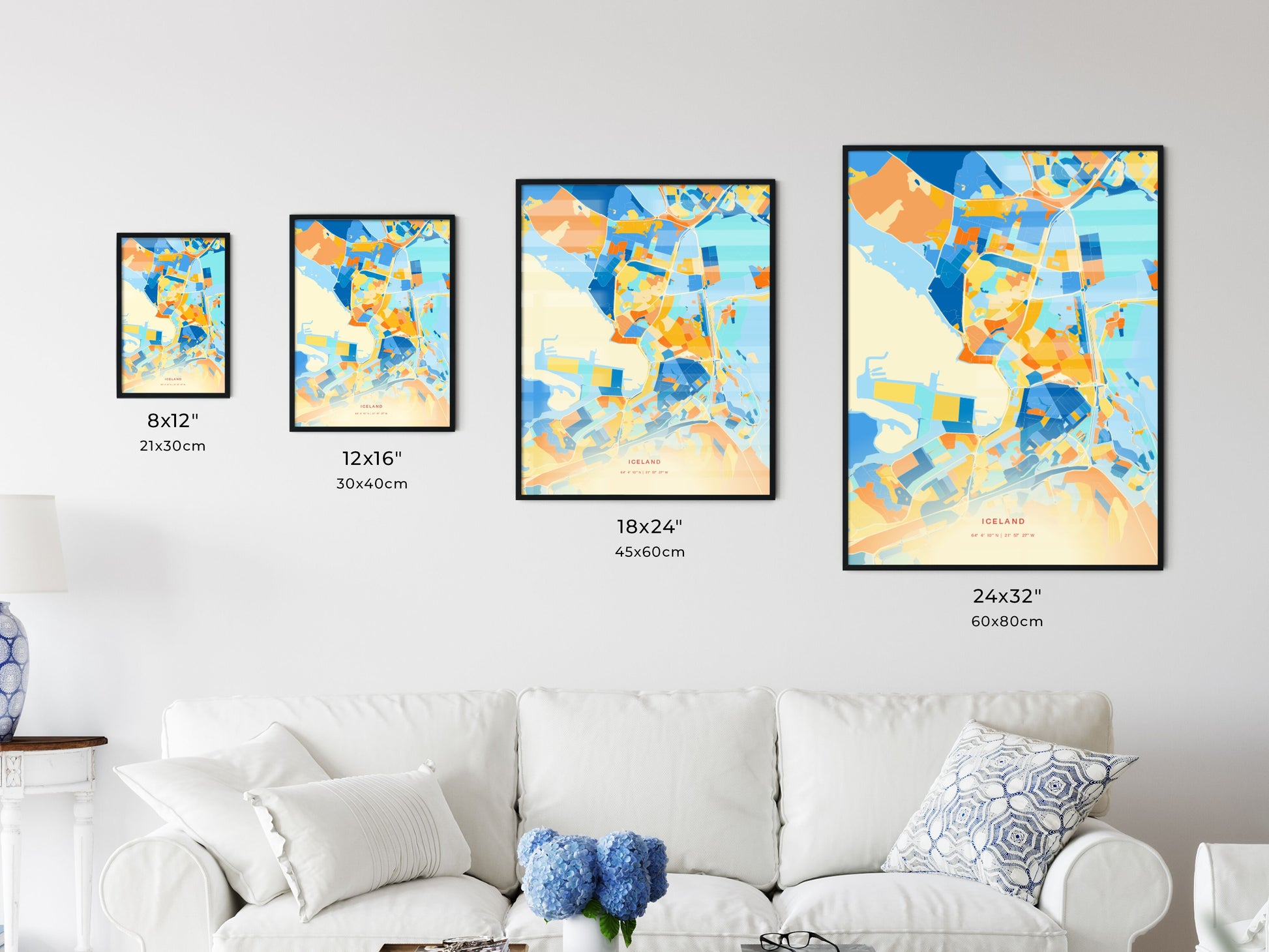 Colorful HAFNARFJÖRÐUR ICELAND Fine Art Map Blue Orange