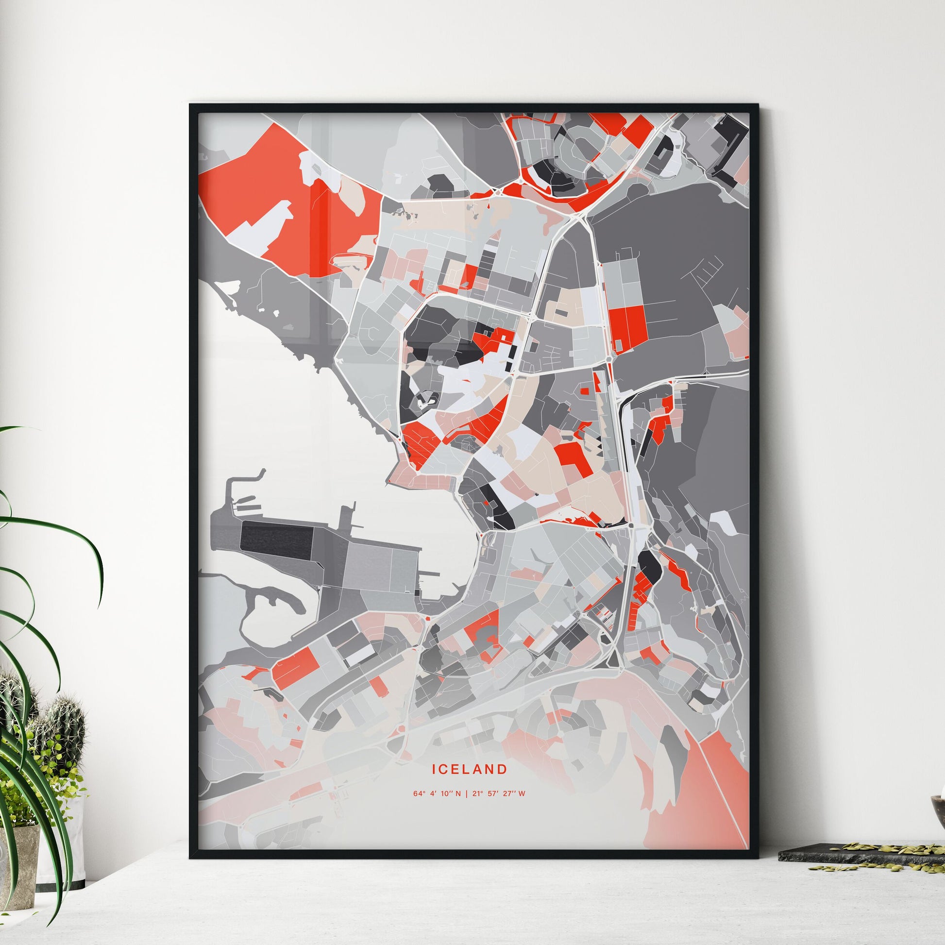 Colorful HAFNARFJÖRÐUR ICELAND Fine Art Map Modern