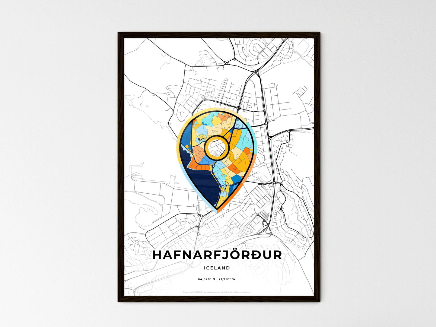 Hafnarfjörður Iceland wedding art map with pointer icon