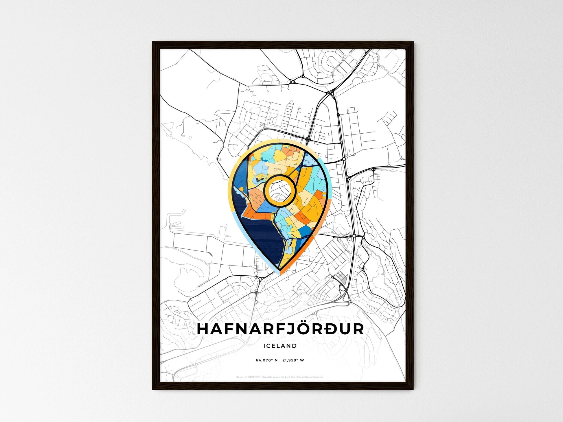 Hafnarfjörður Iceland wedding art map with pointer icon