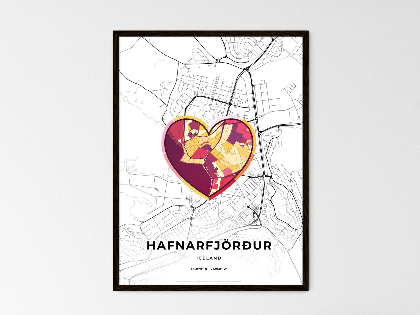 Hafnarfjörður Iceland wedding art map with heart icon