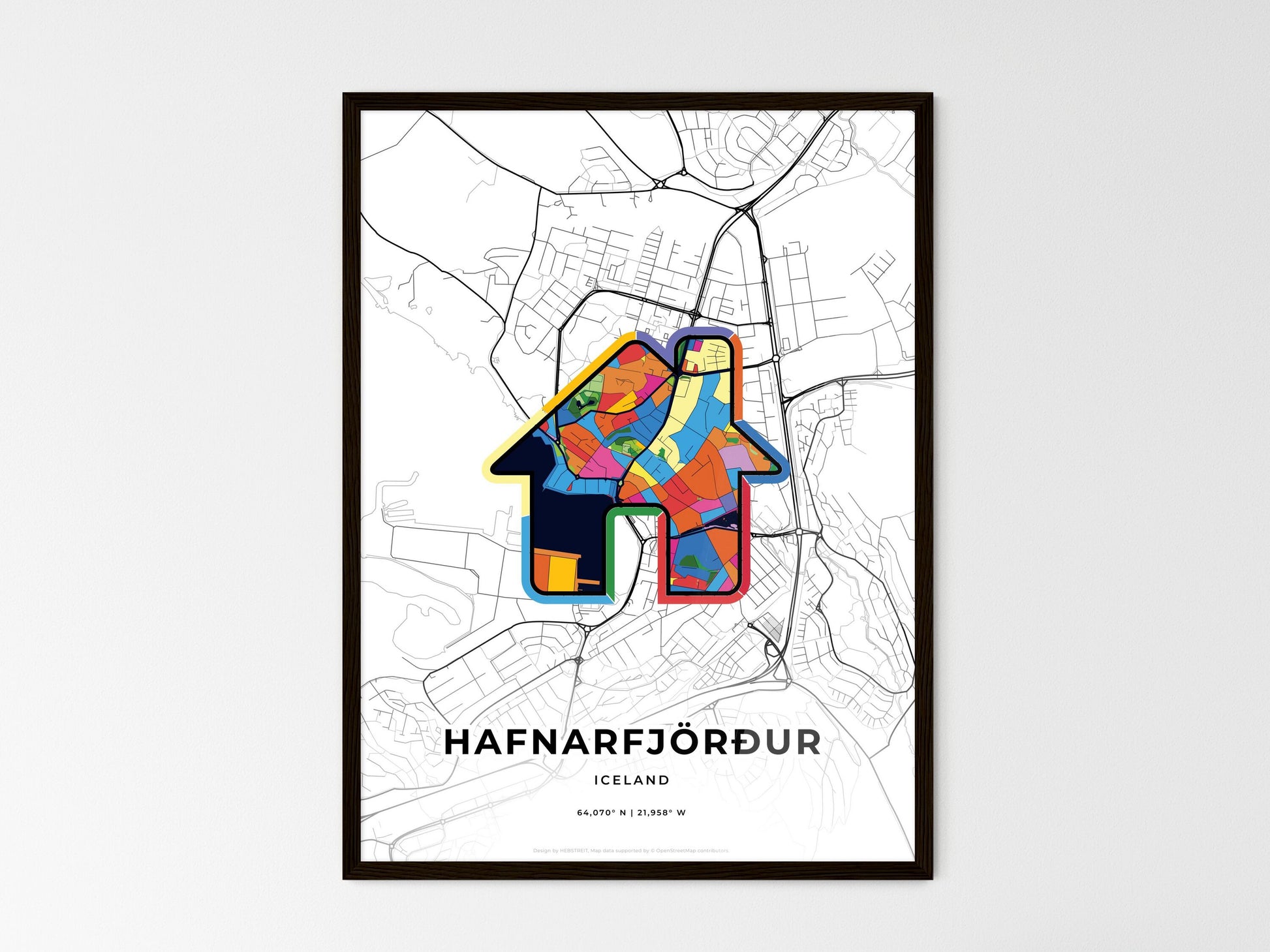 Hafnarfjörður Iceland wedding art map with home icon