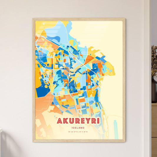 Colorful Akureyri Iceland Fine Art Map Blue Orange