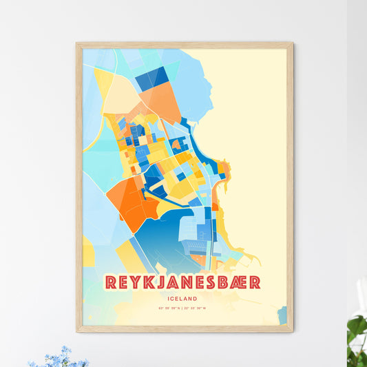 Colorful REYKJANESBÆR ICELAND Fine Art Map Blue Orange