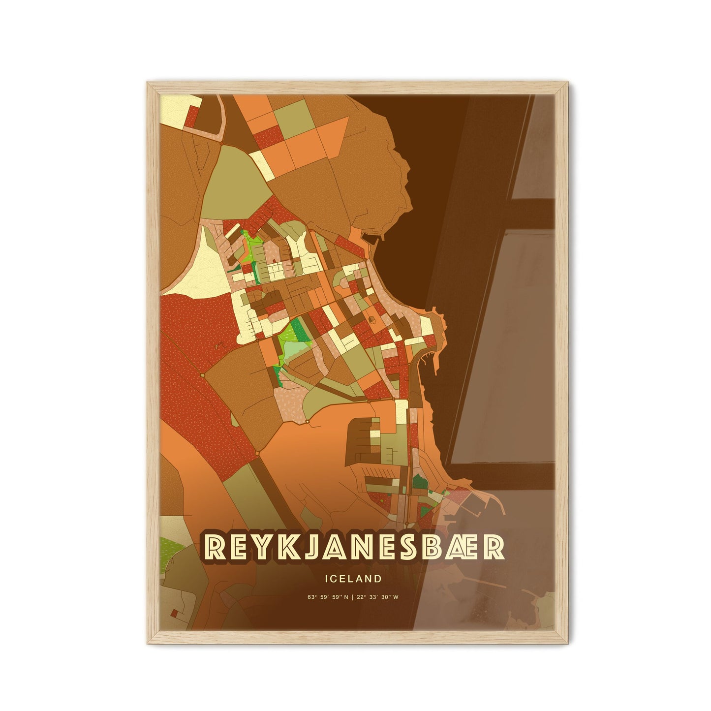 Colorful REYKJANESBÆR ICELAND Fine Art Map Farmhouse