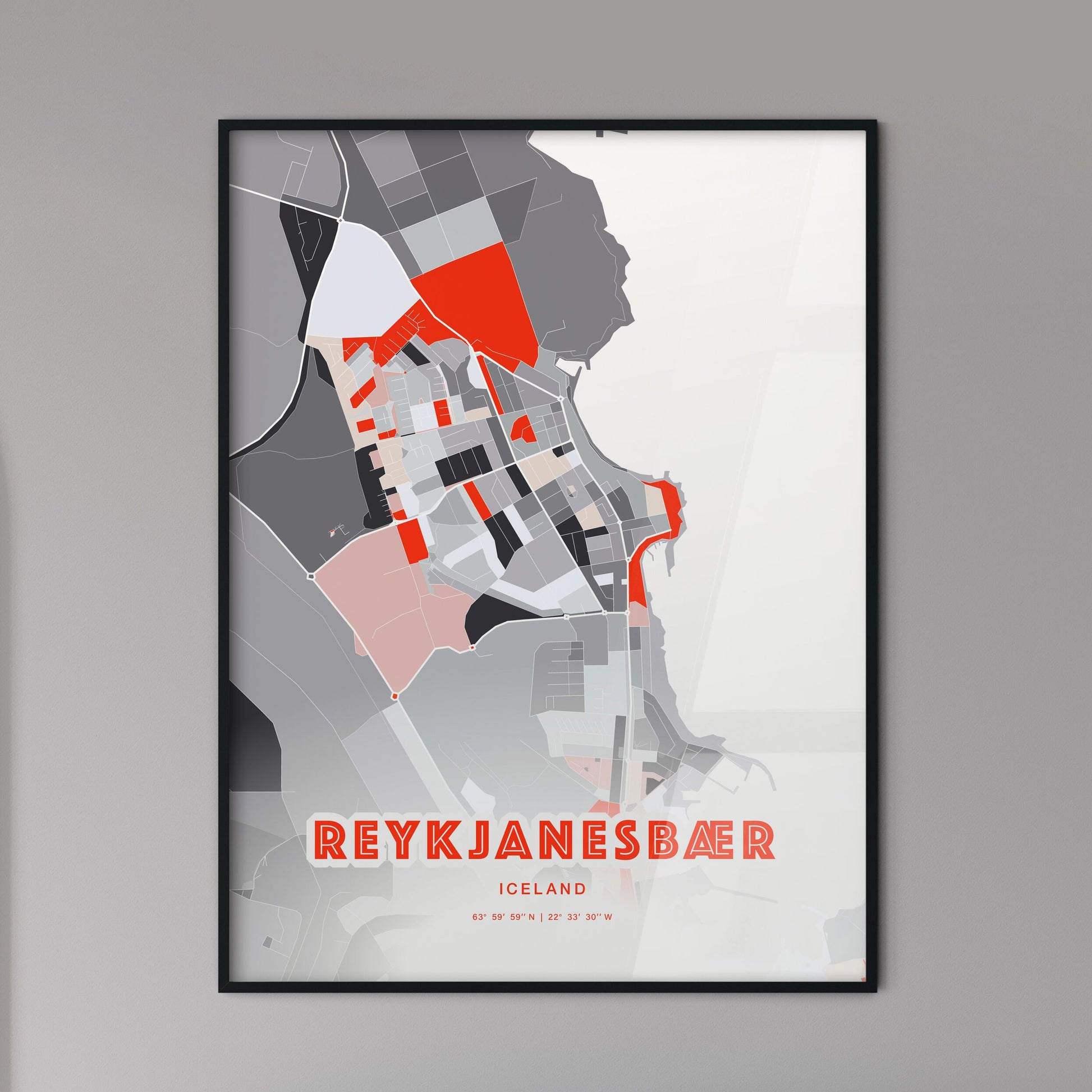 Colorful REYKJANESBÆR ICELAND Fine Art Map Modern