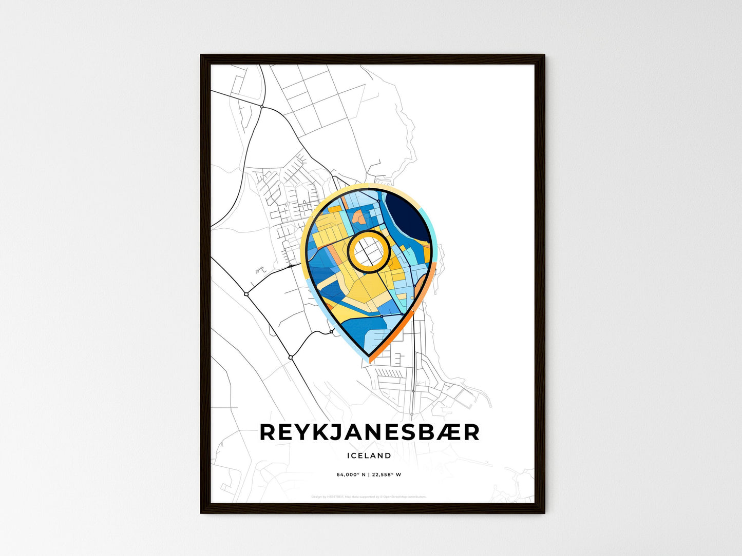 Reykjanesbær Iceland wedding art map with pointer icon