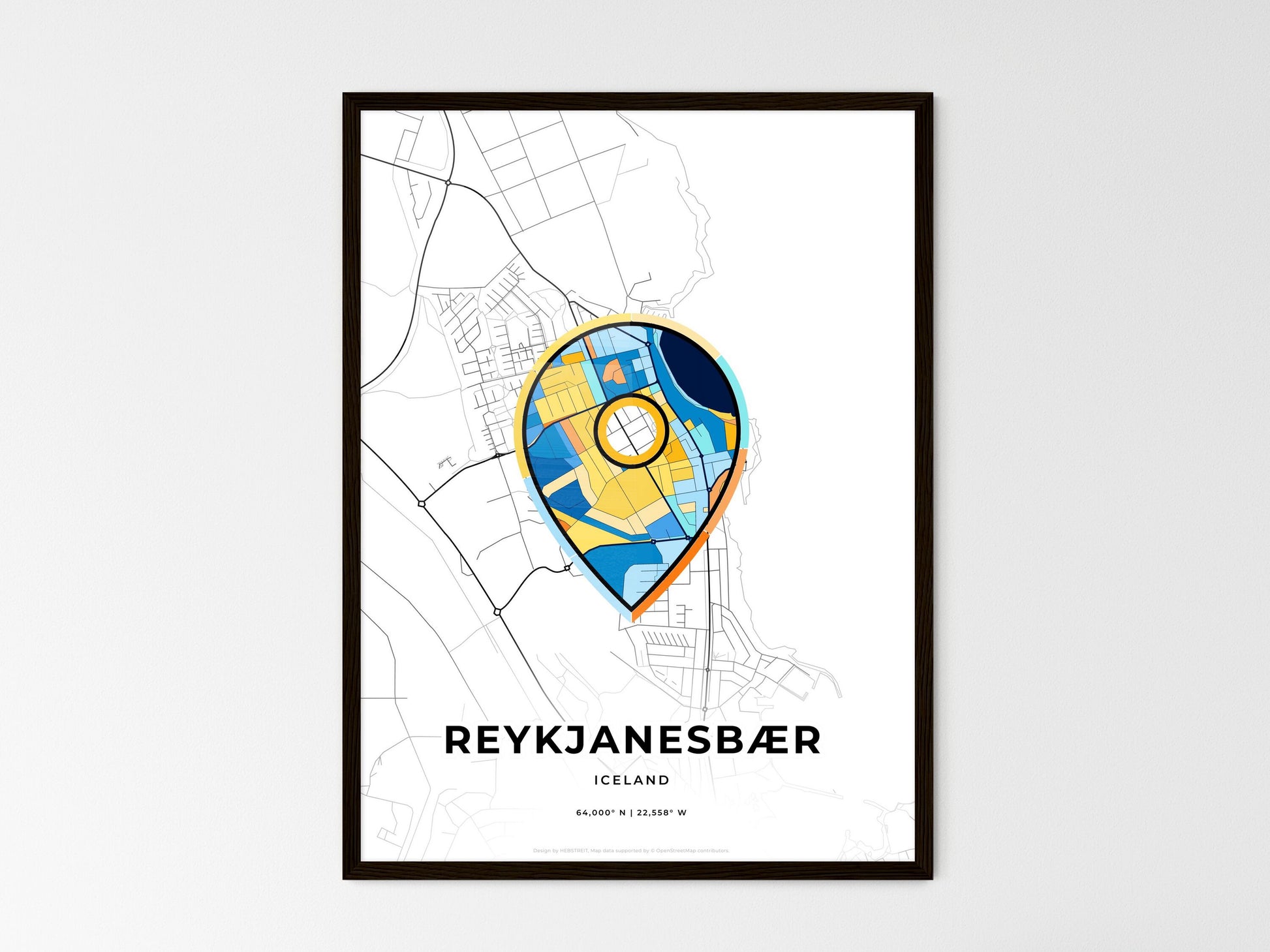 Reykjanesbær Iceland wedding art map with pointer icon