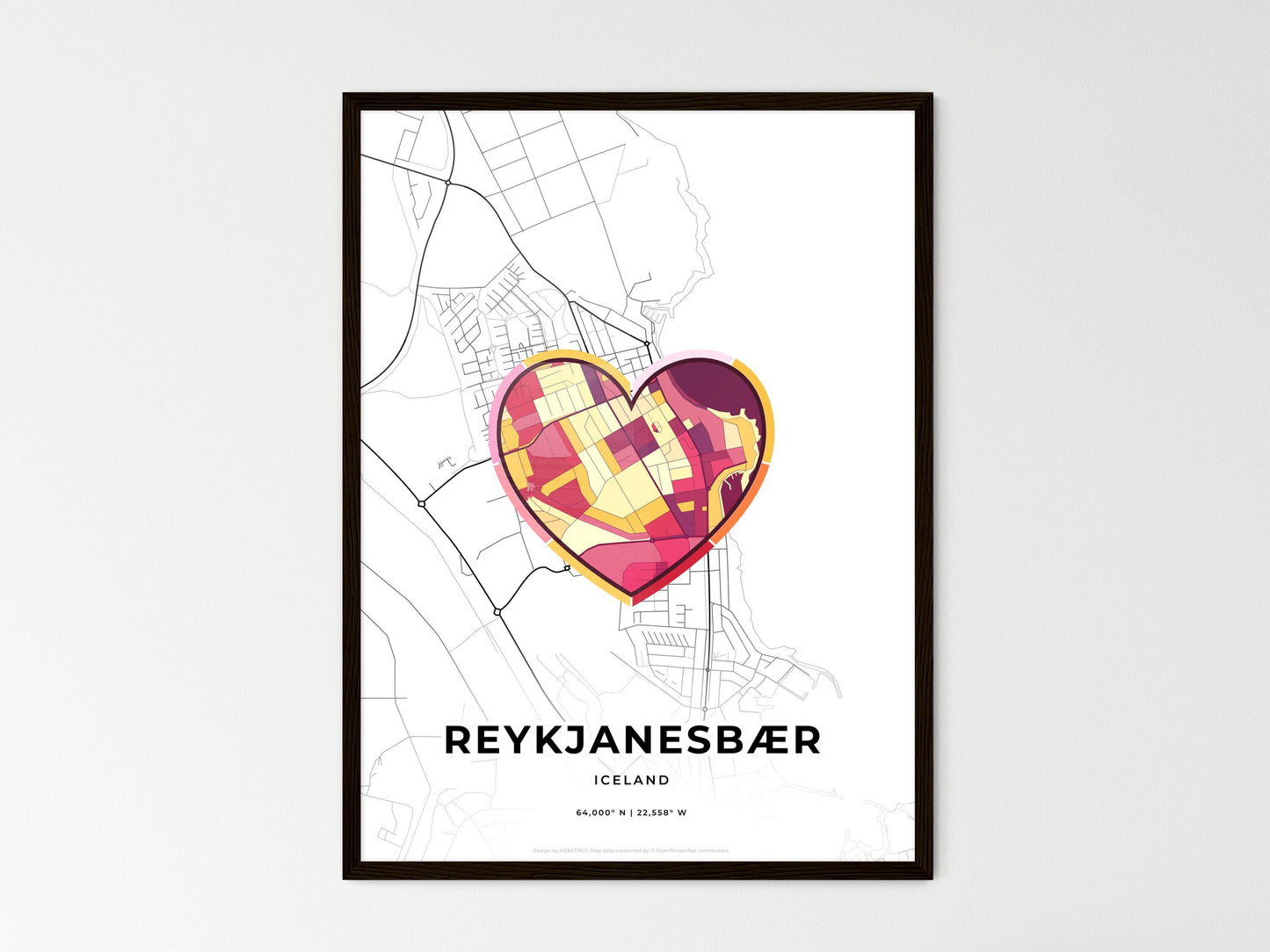 Reykjanesbær Iceland wedding art map with heart icon