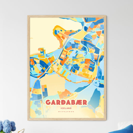 Colorful GARÐABÆR ICELAND Fine Art Map Blue Orange