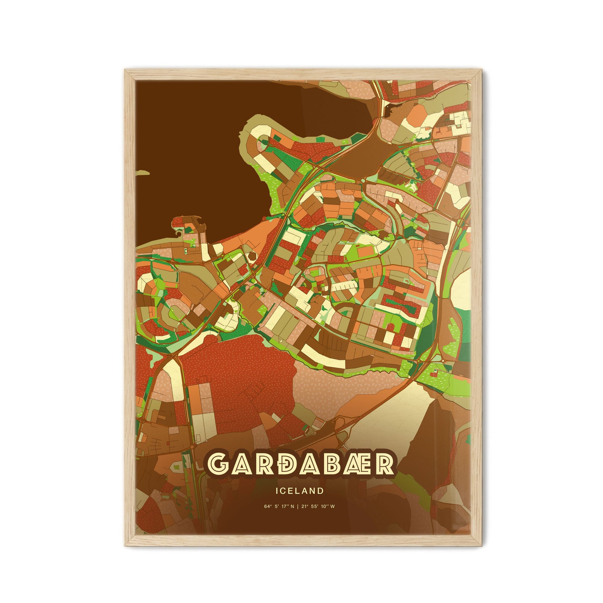 Colorful GARÐABÆR ICELAND Fine Art Map Farmhouse