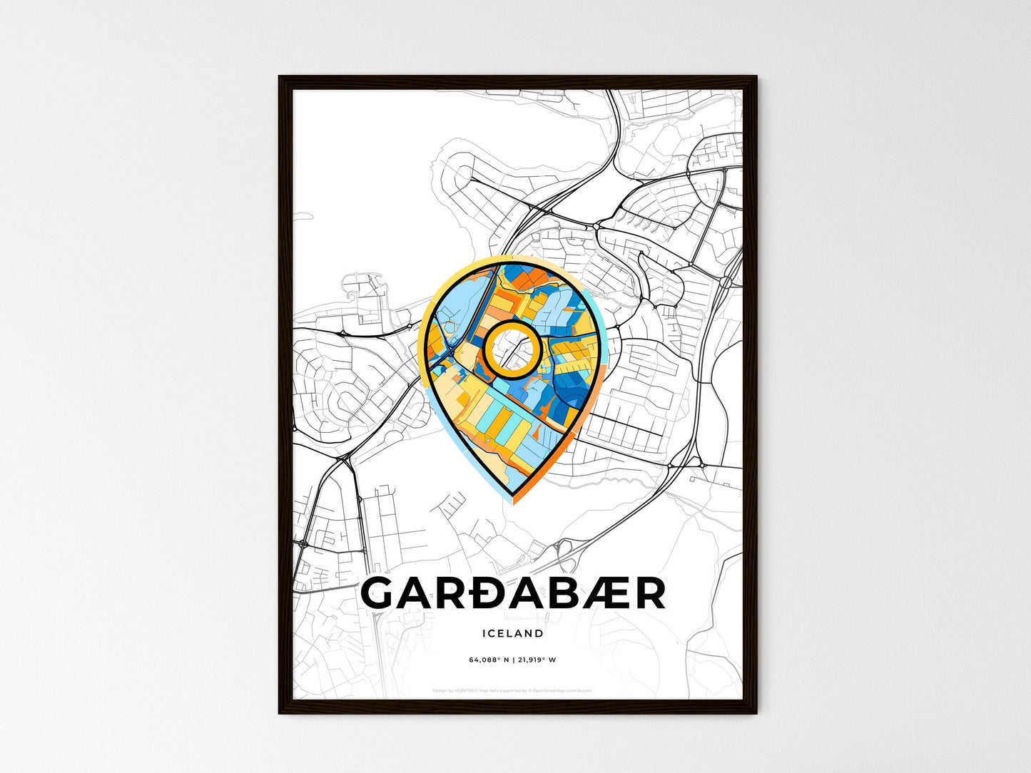 Garðabær Iceland wedding art map with pointer icon