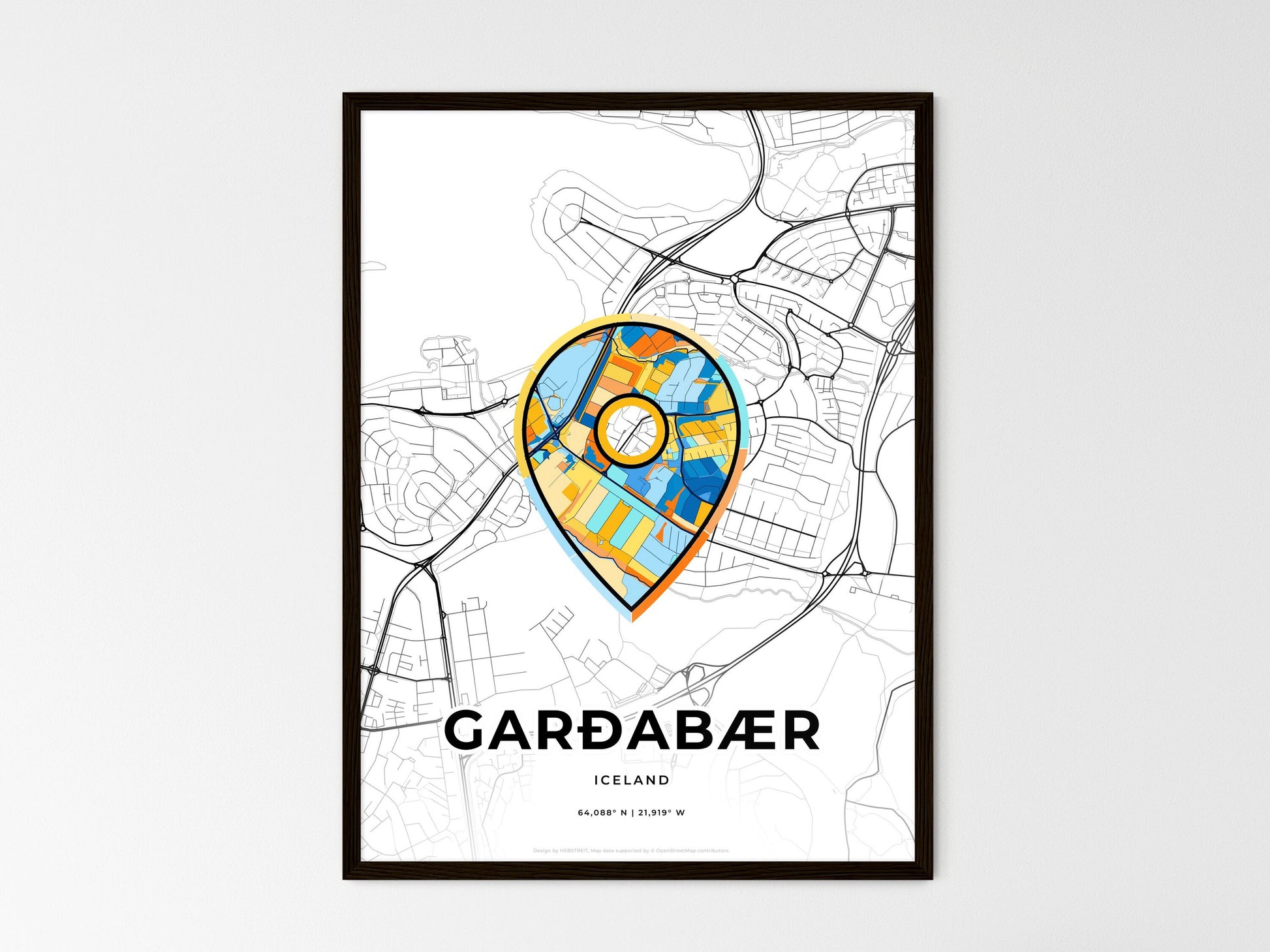 Garðabær Iceland wedding art map with pointer icon