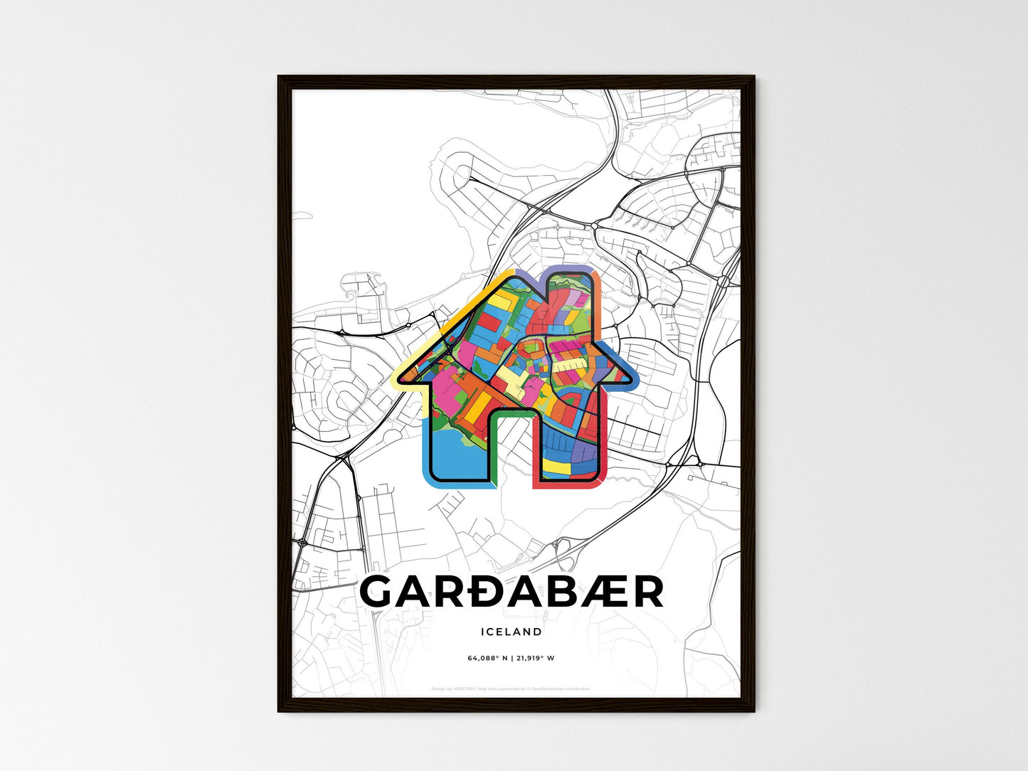Garðabær Iceland wedding art map with home icon