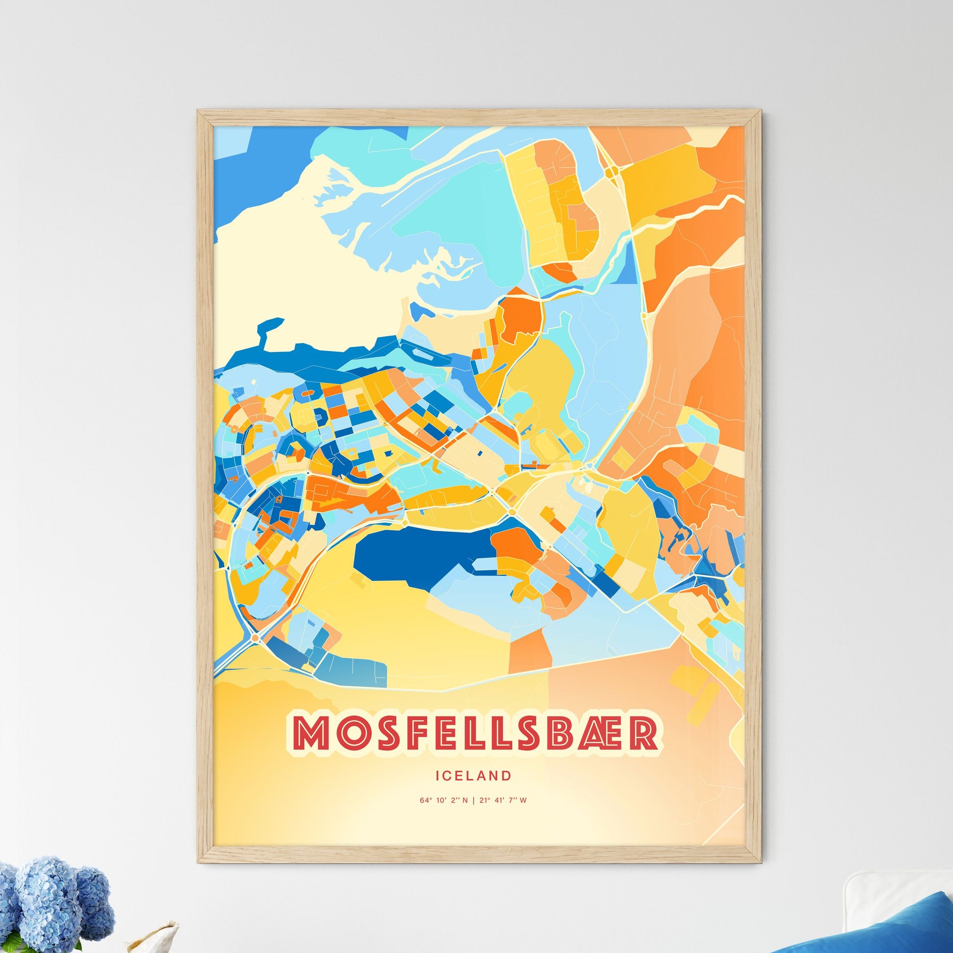 Colorful MOSFELLSBÆR ICELAND Fine Art Map Blue Orange