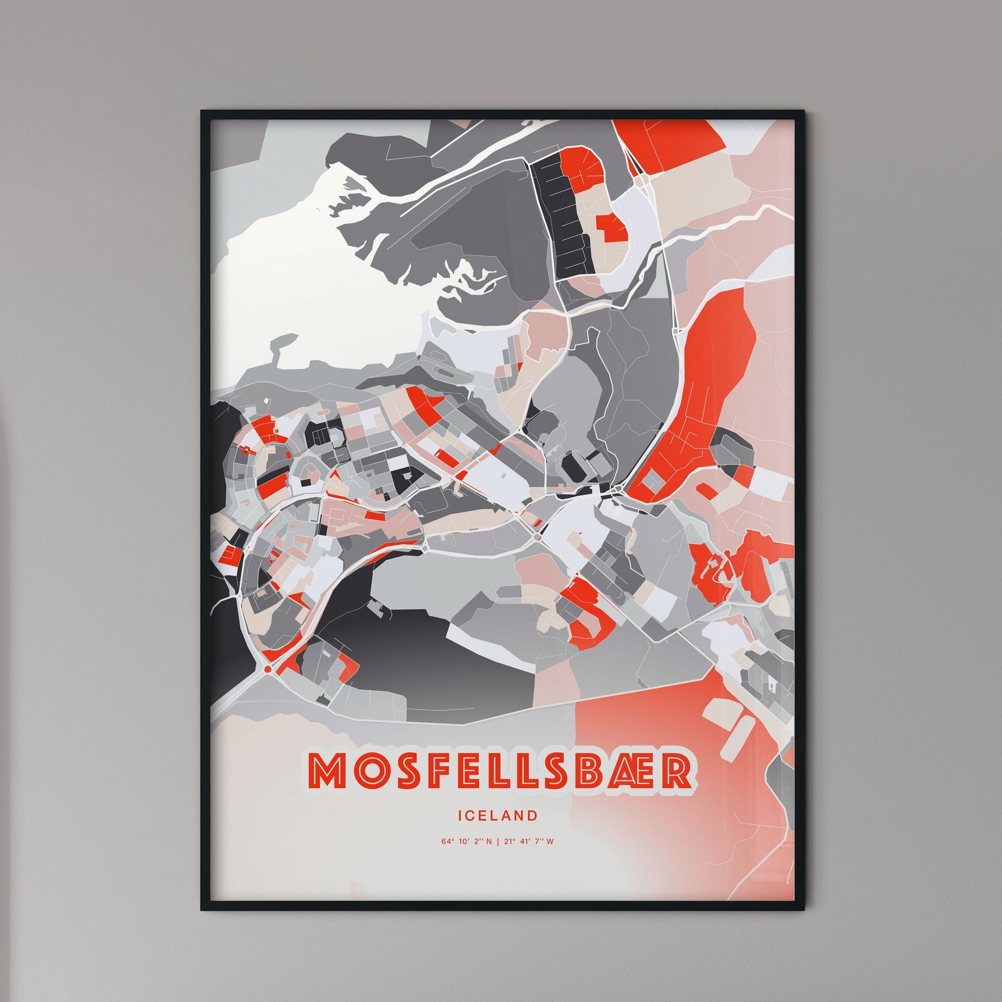 Colorful MOSFELLSBÆR ICELAND Fine Art Map Modern