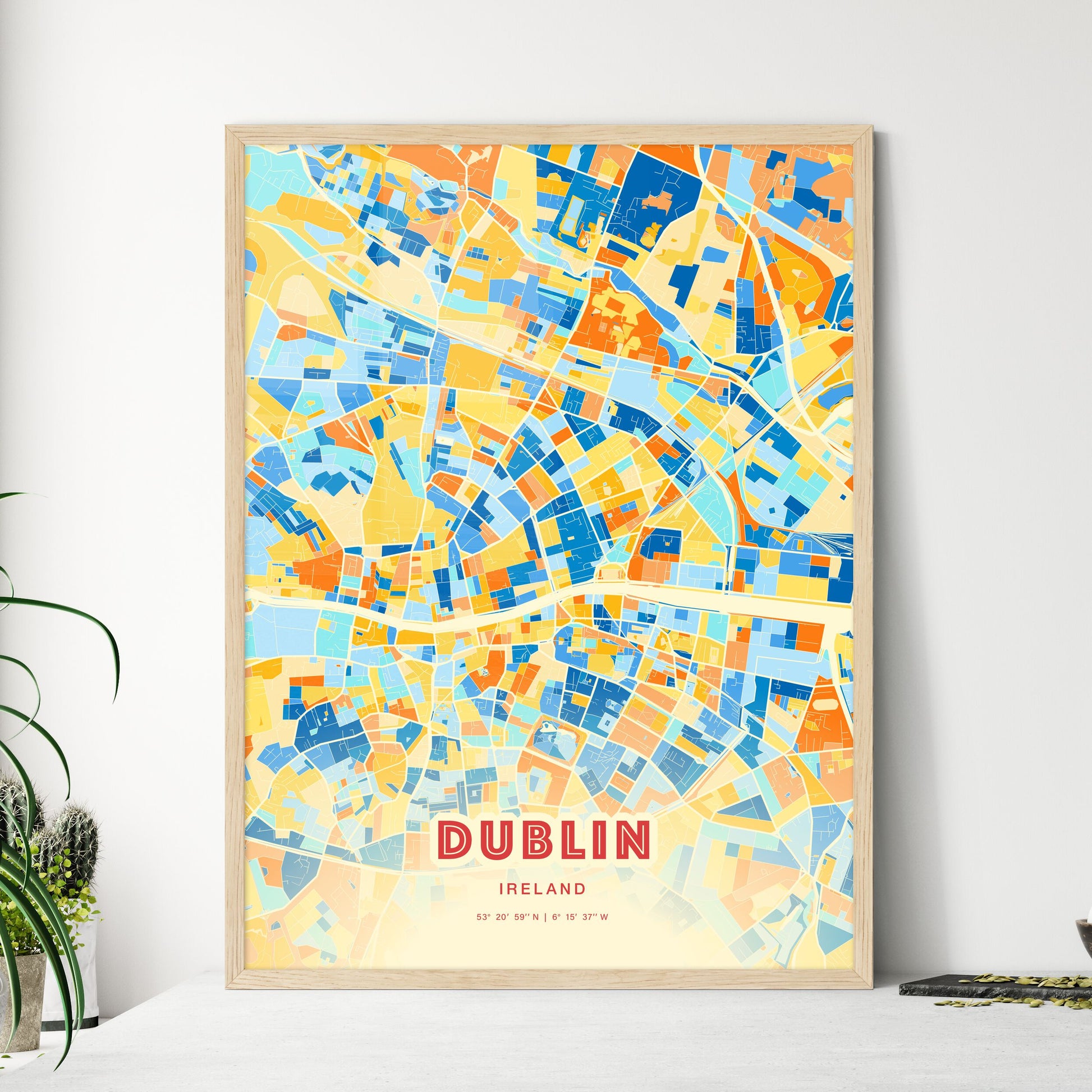 Colorful Dublin Ireland Fine Art Map Blue Orange