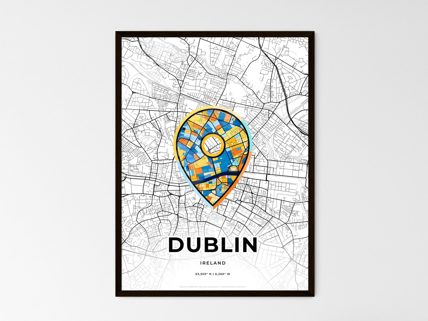 Dublin Ireland wedding art map with pointer icon