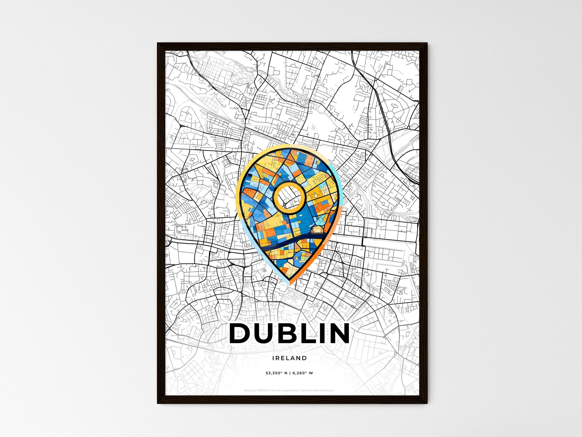Dublin Ireland wedding art map with pointer icon