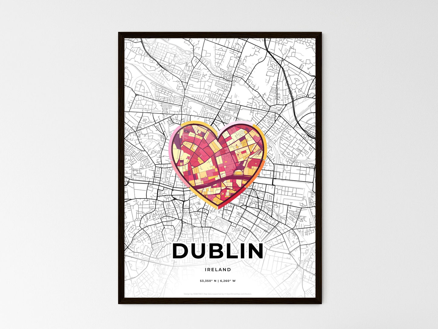 Dublin Ireland wedding art map with heart icon