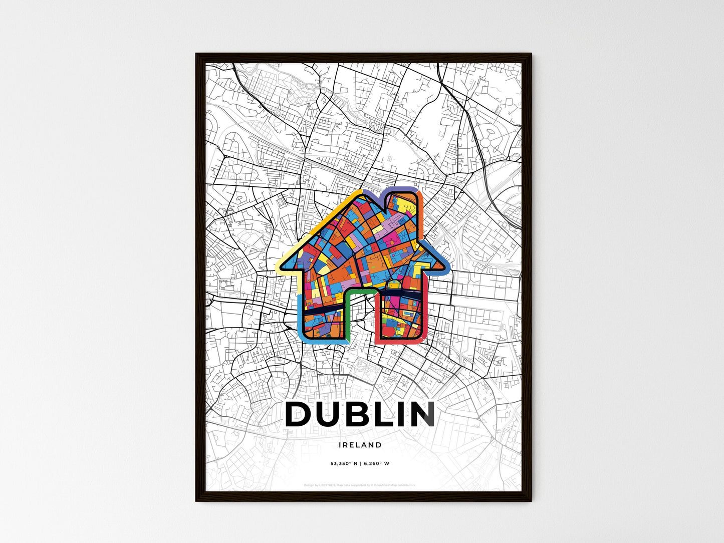 Dublin Ireland wedding art map with home icon